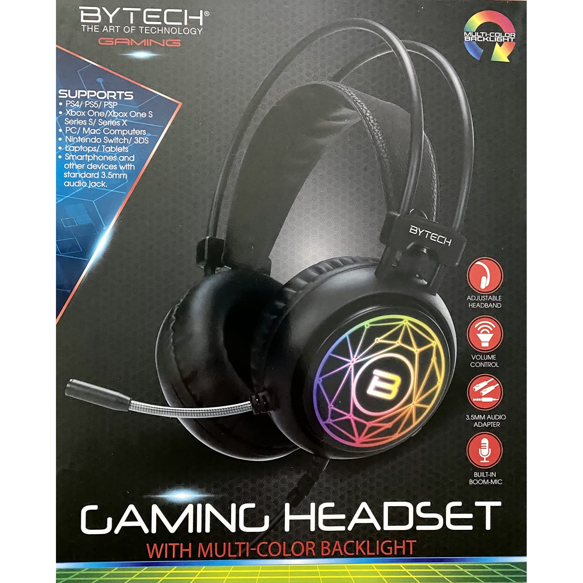 PIE BYTECH Light Up Gaming Headset with Microphone - RGB LED Wired Over-Ear Headphones for PC, PS4, Xbox, Nintendo Switch - Perfect for Gaming, Streaming & Late-Night Sessions