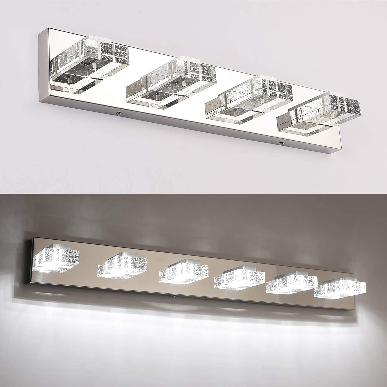 SOLFART LED Crystal Glass Bathroom Vanity Lights Fixtures - 4 or 6 Lights Set for Modern Bathroom, Bedroom & Dressing Room Lighting - Perfect for Home Decor and Vanity Mirror Illumination