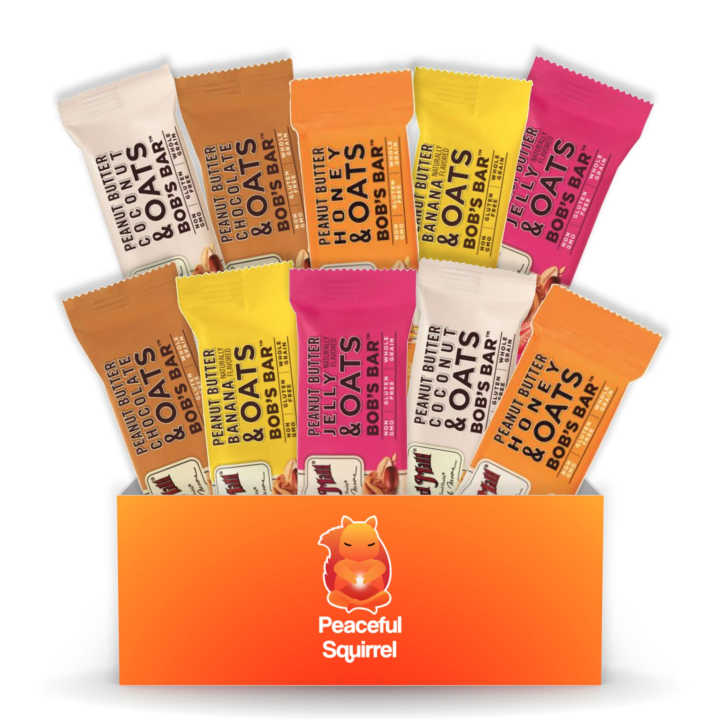 Bob's Red Mill Peanut Butter Oat Bars - 10 Pack (5 Flavors) | Gluten Free, Non-GMO Snacks | 1.76oz Protein Bars for Hiking, School Lunches & Healthy On-the-Go Breakfast