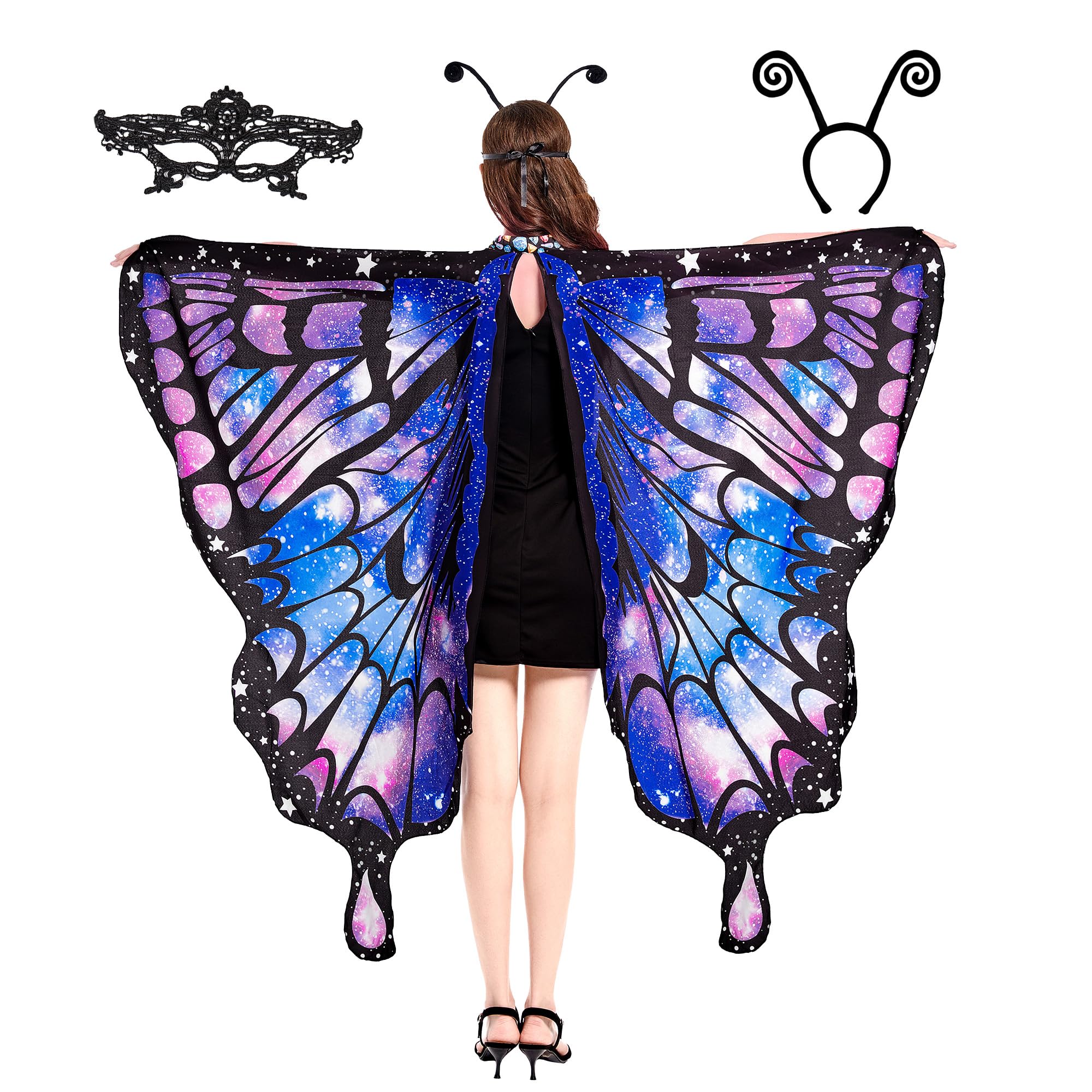 Tibeha Halloween Butterfly Costume for Adults & Kids - Double-Sided Printed Wings with Cape for Women & Girls | Perfect for Halloween Parties, Cosplay & Dress-Up Events
