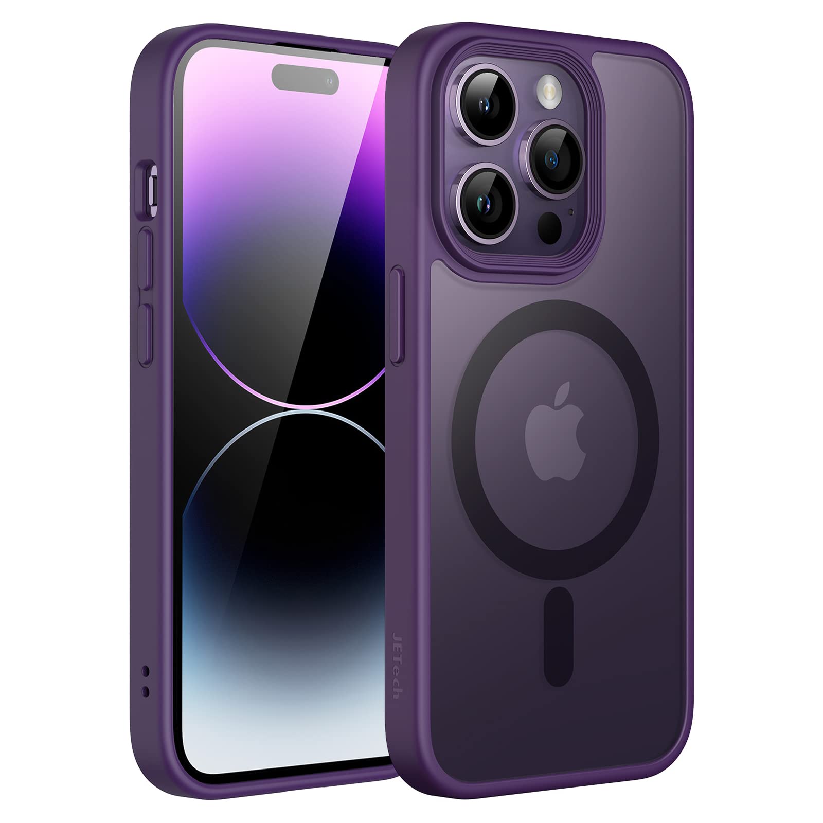 JETech Magnetic Case for iPhone 14 Pro 6.1 Inch - Slim Shockproof Phone Cover with MagSafe Compatibility, Translucent Matte Back in Deep Purple | Perfect for Everyday Protection & Wireless Charging