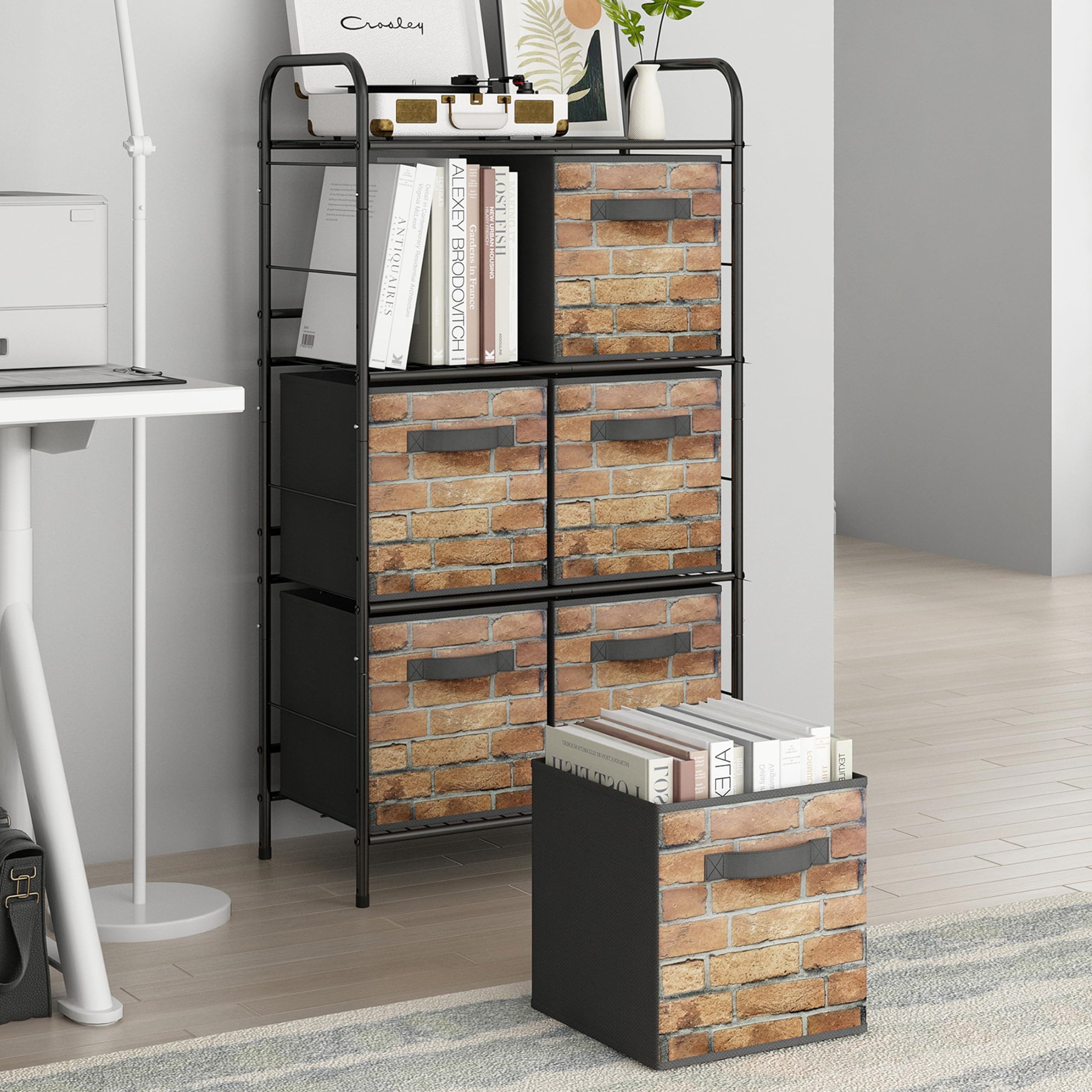 GLLAS 6-Cube Closet Organizer with Handles - Fabric Storage Shelves for Clothes, Shoes & Accessories | Black Brick Pattern | Perfect for Bedroom, Dorm & Closet Organization (Space-Saving Storage Solution)