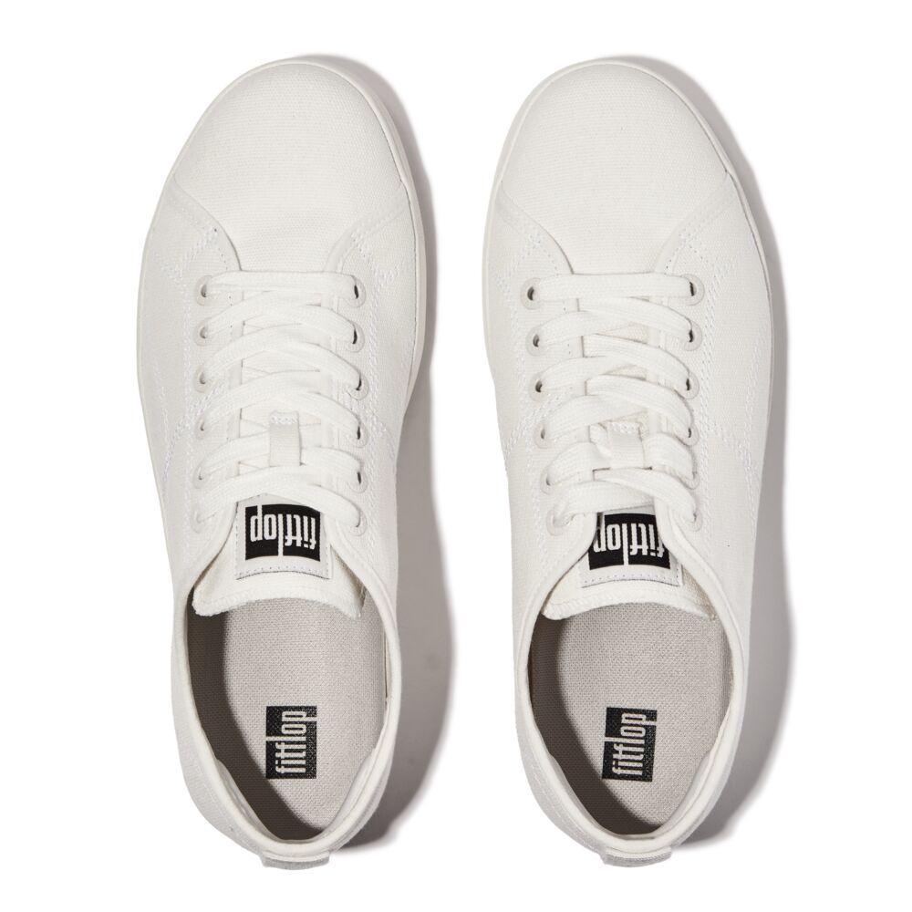 FitFlop Rally Canvas Sneaker Shoes for Women - Comfortable & Stylish Urban White Slip-On Walking Shoes for Casual Outings & Everyday Wear
