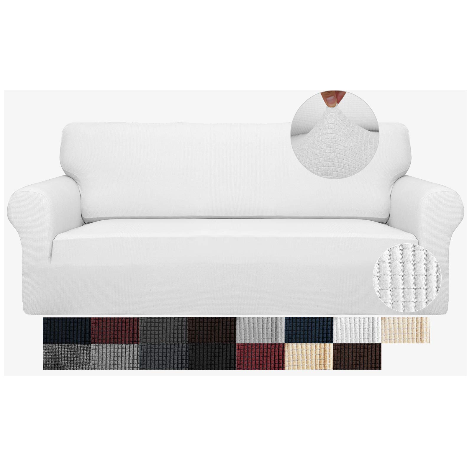 JIVINER High Stretch 3-Cushion Sofa Cover - 1-Piece Extra Large Elastic Slipcover with Anti-Slip Bottom | Furniture Protector for Pets | Perfect for Living Room, Family Room & Pet-Friendly Homes (White, XL)