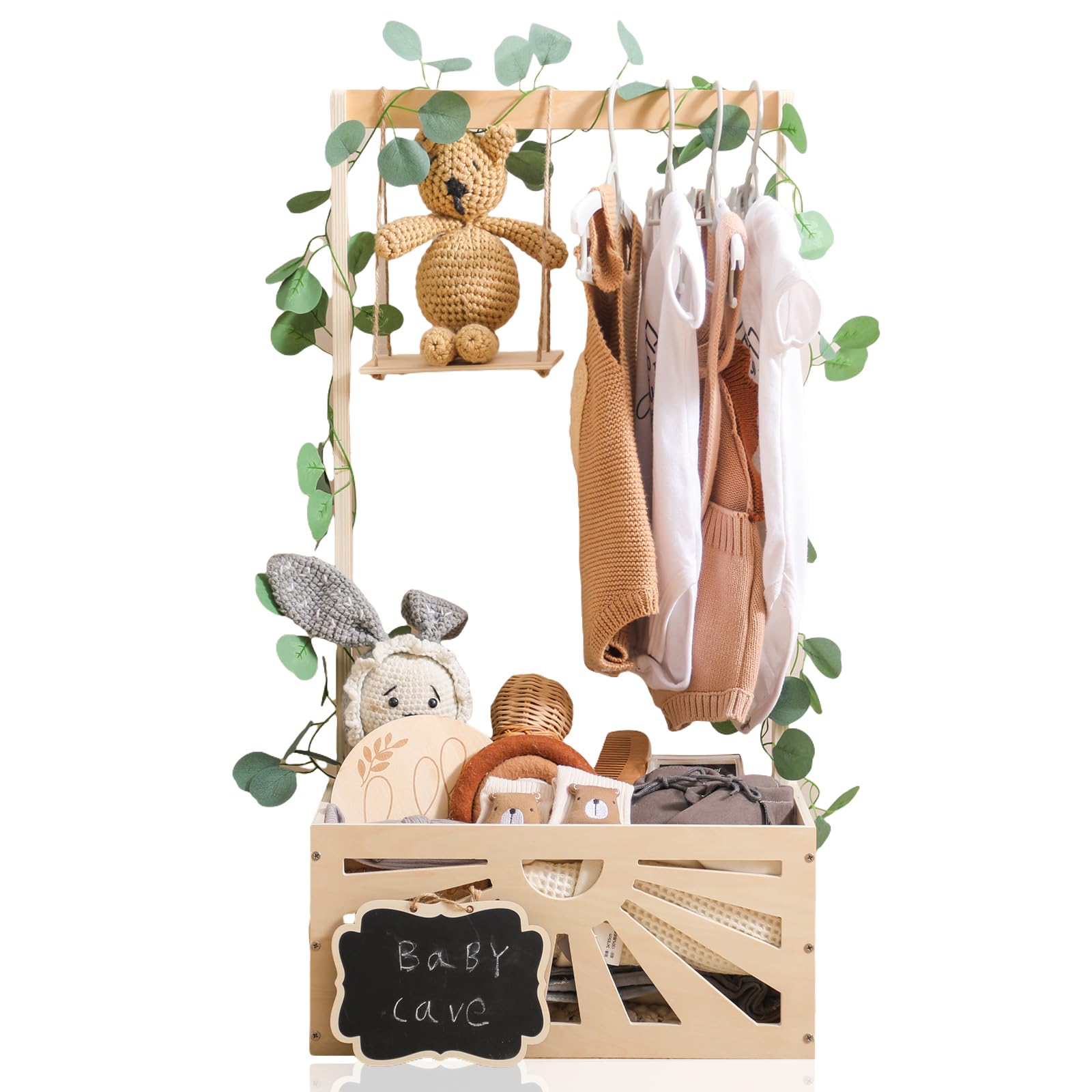 8-in-1 Wooden Baby Shower Gift Crate with Handle - Personalized Baby Basket, Footprint Kit & Storage Organizer for New Parents - Perfect for Baby Showers, Nursery Decor & Pregnancy Keepsakes