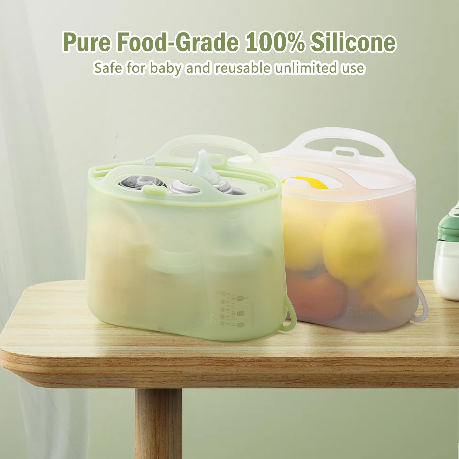Reusable Silicone Steam Sterilizer Bags for Baby Bottles, Breast Pump & Pacifiers | Microwave Safe Travel Sterilizing Bags | Home & On-the-Go Use | Clear Green Color | Perfect for Daycare, Travel & Quick Sanitizing