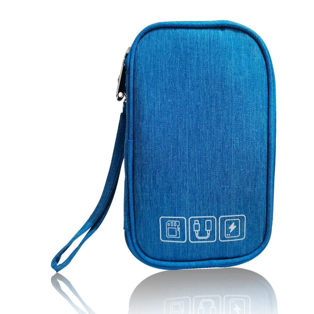 Portable Electronic Organizer Bag - Travel Cable Cord Organizer Case Pouch for Charger, Hard Drive, Earphones, USB & SD Cards (Blue) | Perfect for Travel, Office & Home Storage