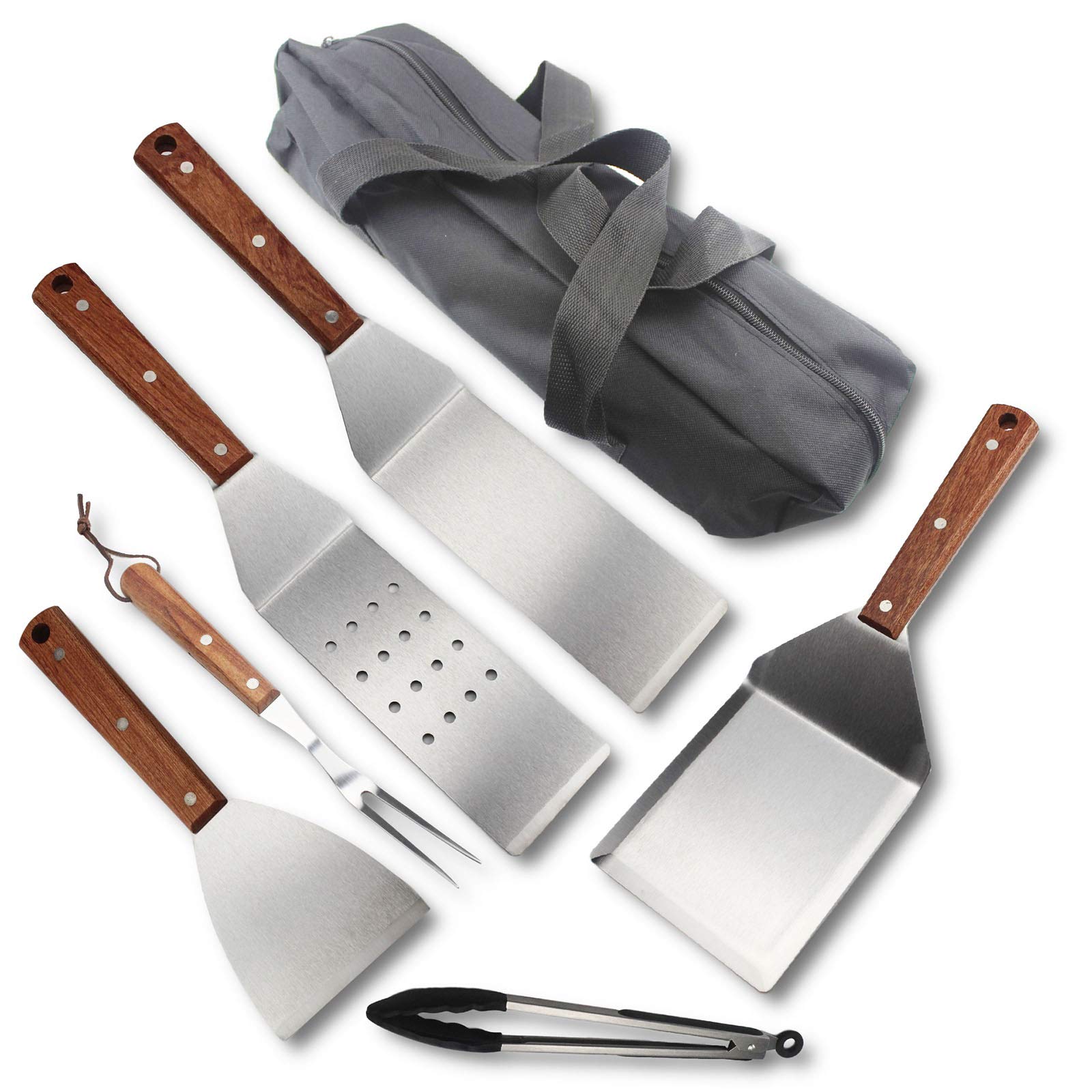 Premium 7-Piece Stainless Steel BBQ Grill Tools Set - Heavy Duty Outdoor Barbecue Accessories Kit with Spatula, Tongs & Fork - Perfect for Backyard Grilling, Camping, Picnics & Tailgate Parties