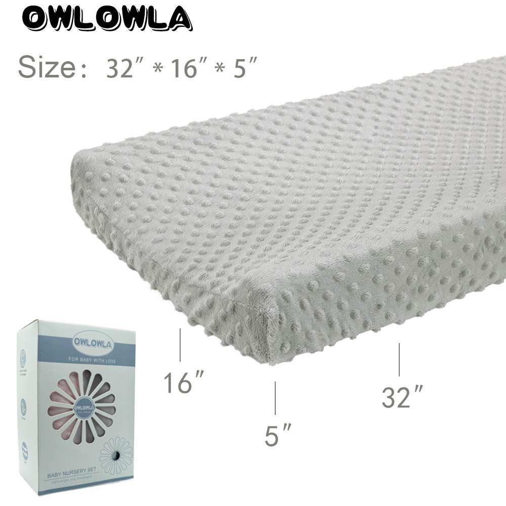 Owlowla Soft Minky Dots Changing Pad Cover - 2 Pack Baby Changing Table Sheets for Boys & Girls (Grey & Pink) | Waterproof & Hypoallergenic Nursery Essentials for Diaper Changes