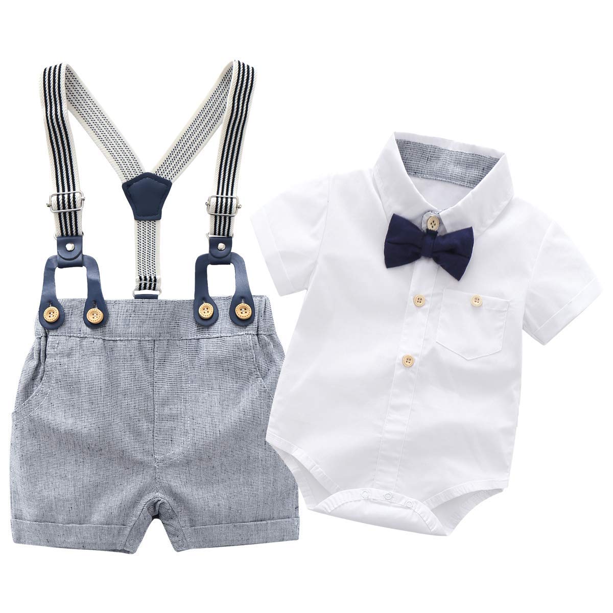 Boarnseorl Baby Boys Gentleman Outfits - Stylish Shorts Sets with Shirt, Bow Tie & Suspenders for Infants | Perfect for Photoshoots, Parties & Special Occasions