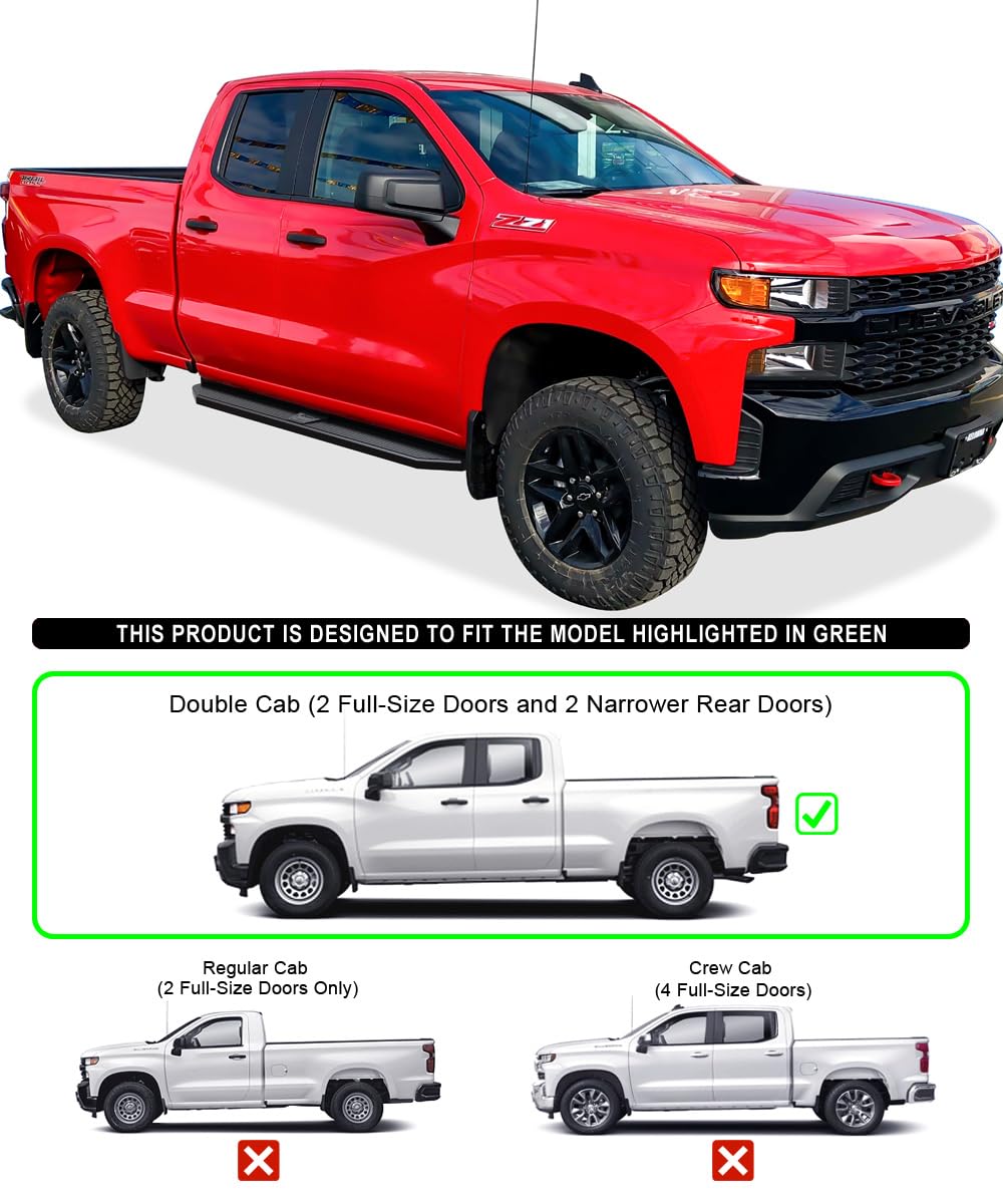 APS 6-Inch Black Flat Nerf Bars for Chevy Silverado 1500 2019-2025 & GMC Sierra 1500 2019-2025 Extended Cab | Compatible with 2500/3500 HD Models 2020-2025 (Excludes 1500 LD) | Durable Side Step Bars for Off-Road & Truck Accessories | Perfect for Hunting, Camping & Work Trucks