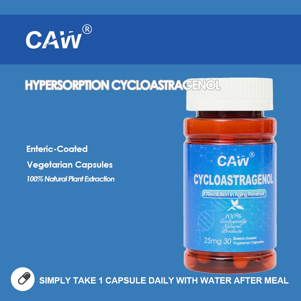 CAW Telomere Support Supplement with Hypersorption Cycloastragenol | 25mg Enteric-Coated Capsules | 3 Bottles (90 Capsules) | Anti-Aging & Cellular Health | Supports Longevity & Vitality for Active Adults
