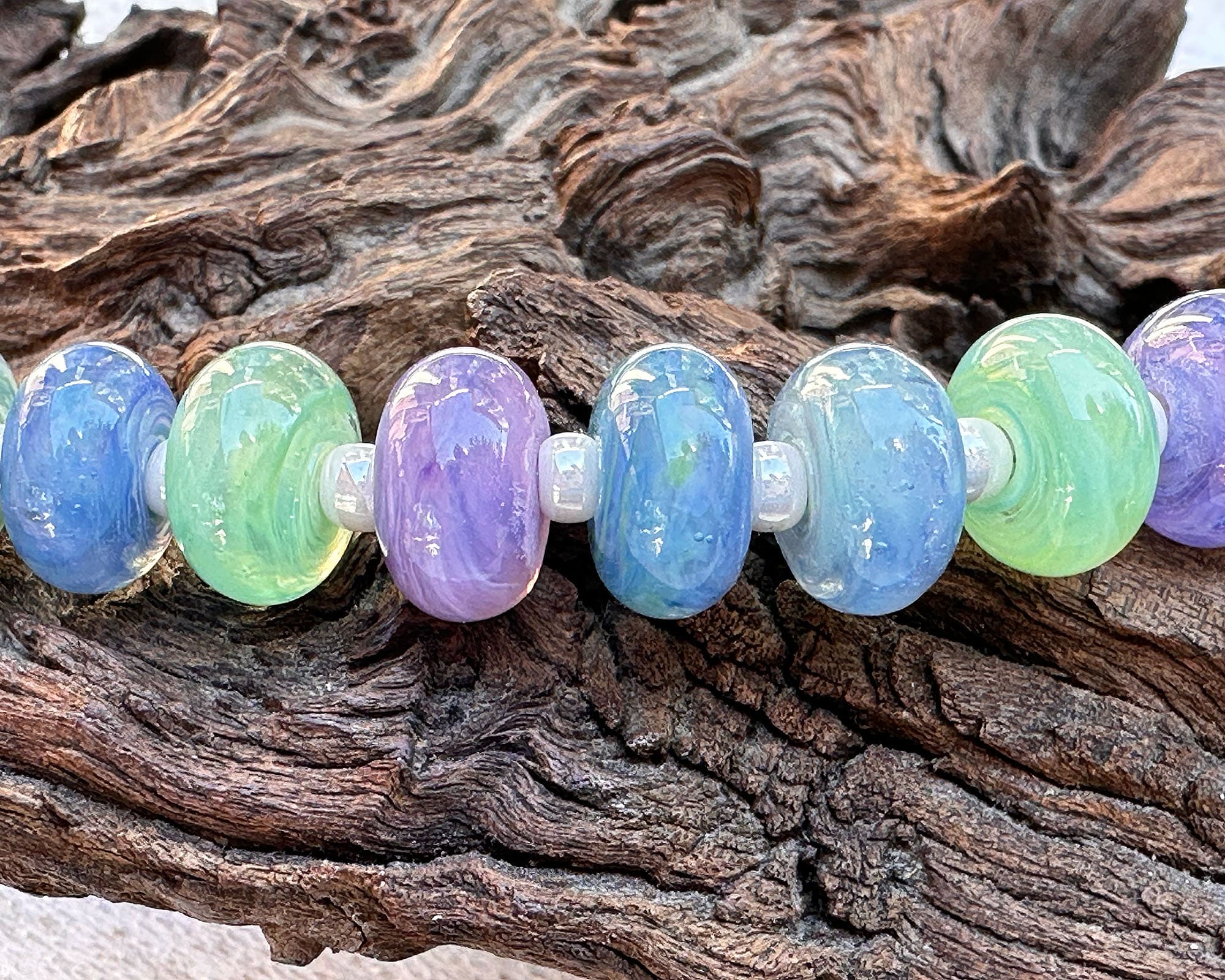 16 Tranquil Waters Swirls Lampwork Glass Beads Set for Jewelry Making - DIY Bracelet, Necklace & Craft Projects - SRA Certified Artisan Beads