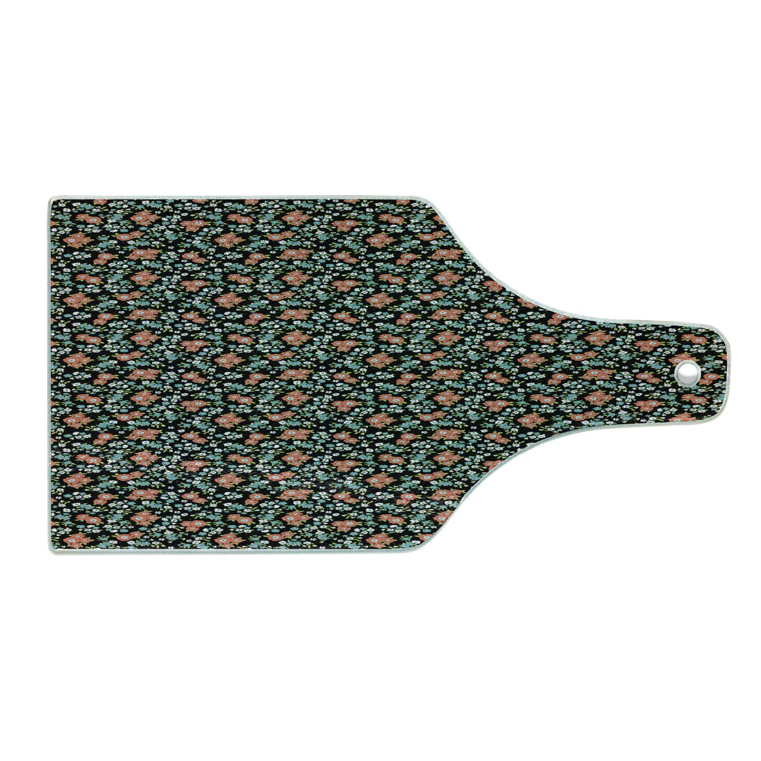 Ambesonne Vintage Floret Pattern Tempered Glass Cutting Board - Decorative Wine Bottle Shaped Serving Board with Floral Design on Charcoal Grey Background - Perfect for Cheese, Charcuterie & Wine Pairing Parties