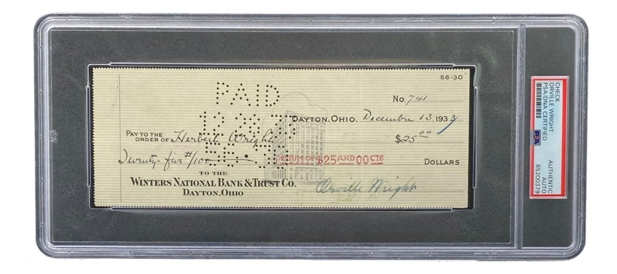 Authentic Orville Wright Signed Bank Check - PSA/DNA Certified 85200379 - Rare Aviation Memorabilia for Collectors & History Enthusiasts