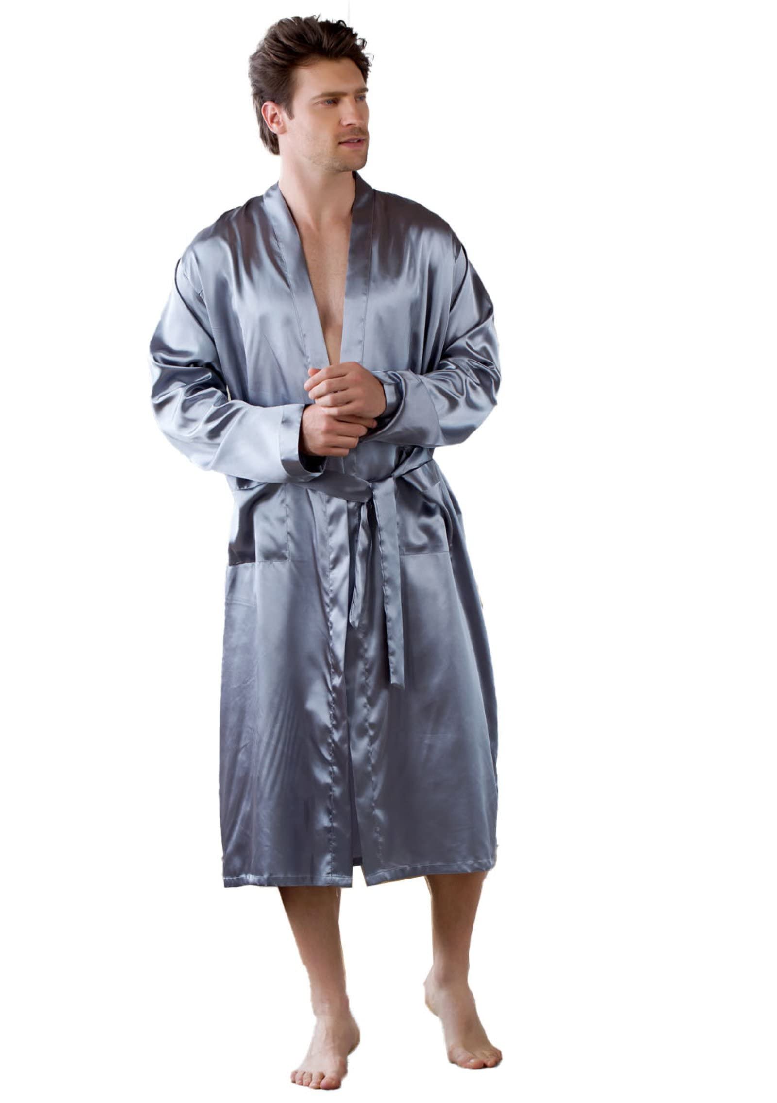 Men's Silk-Like Long Cardigan Pajama Set - Breathable Ice Silk Sleepwear for Home & Lounge Wear - Perfect for Relaxing, Lounging & Sleep Comfort