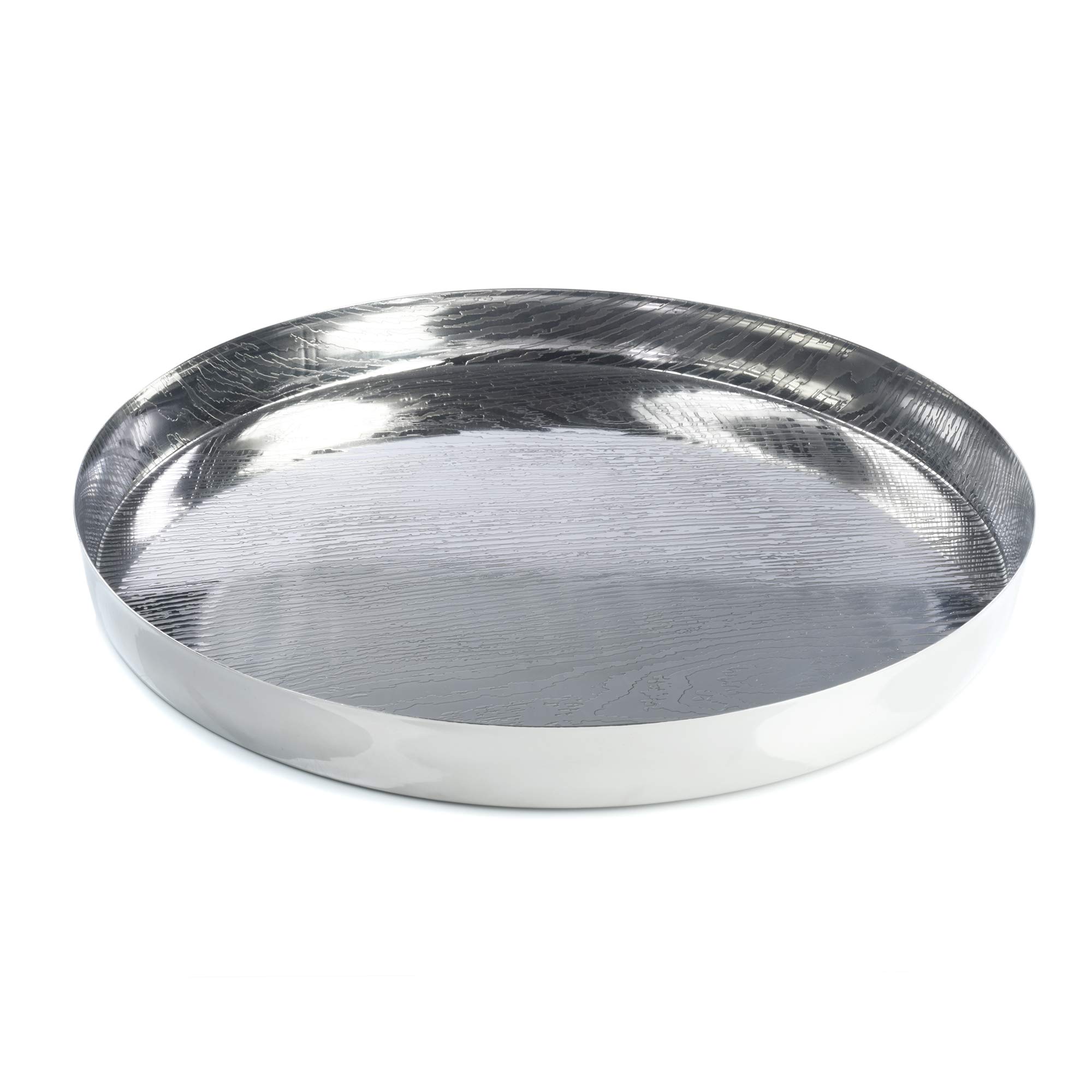 IMPULSE! Sequoia Round Stainless Steel Serving Tray - Elegant Food Serving Platter for Entertaining, Dining, and Home Decor (12-inch, Silver) - Perfect for Parties, Weddings, and Coffee Table Display