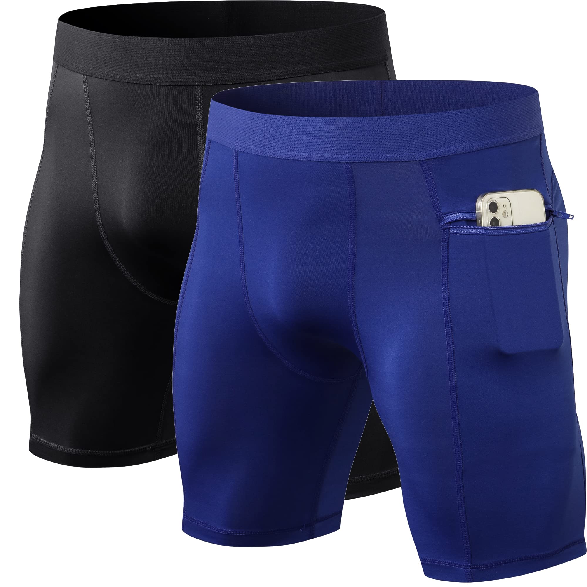 Anawakia Men's Compression Shorts with Zipper Pocket - Moisture Wicking Running Shorts, Workout Gym Athletic Underwear, Spandex Sport Shorts for Cycling, Basketball & Training