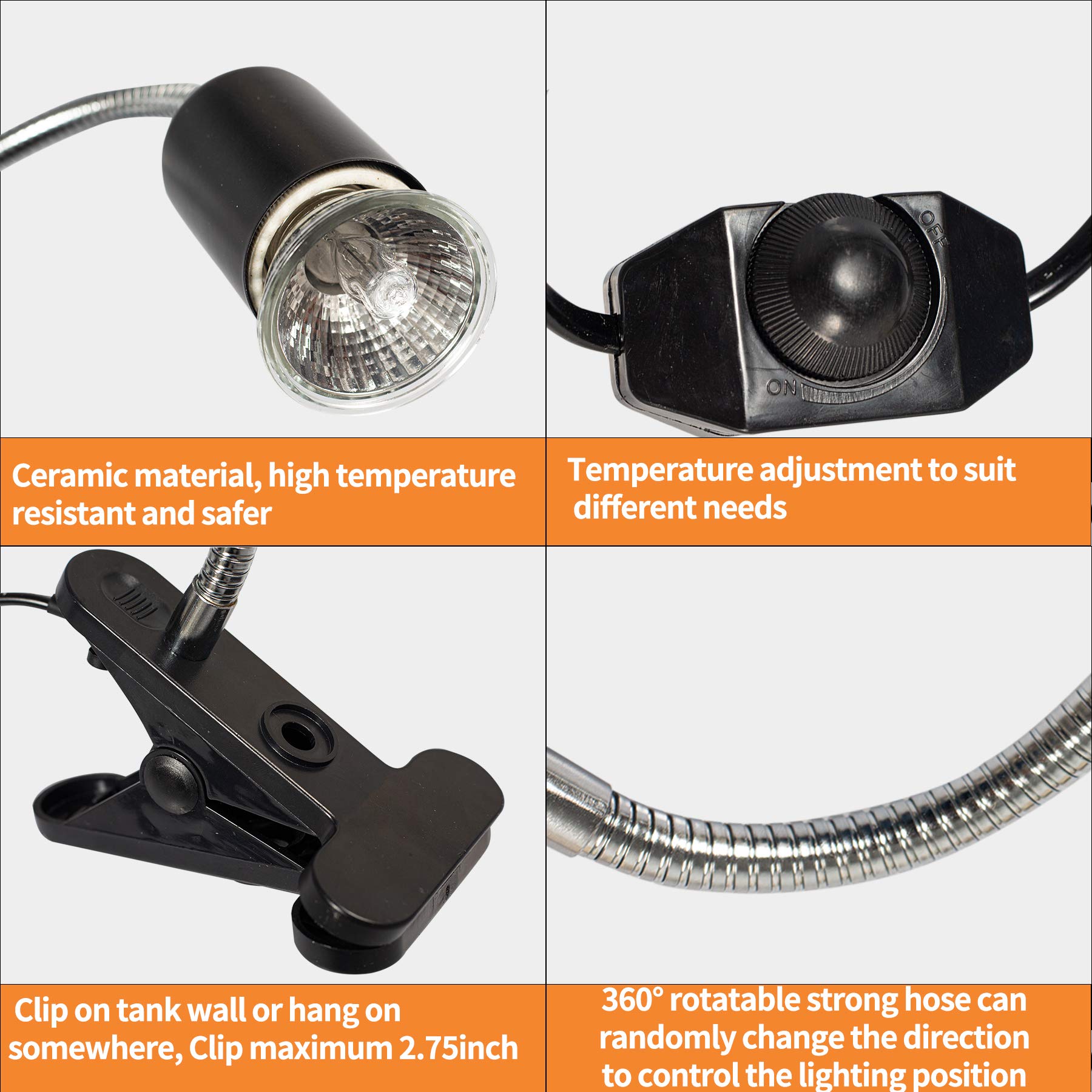 IOOTSEA 50W Reptile Heat Lamp with UVA UVB Bulbs - Adjustable Basking Light for Turtles, Lizards & Snakes - Perfect for Terrariums & Aquariums
