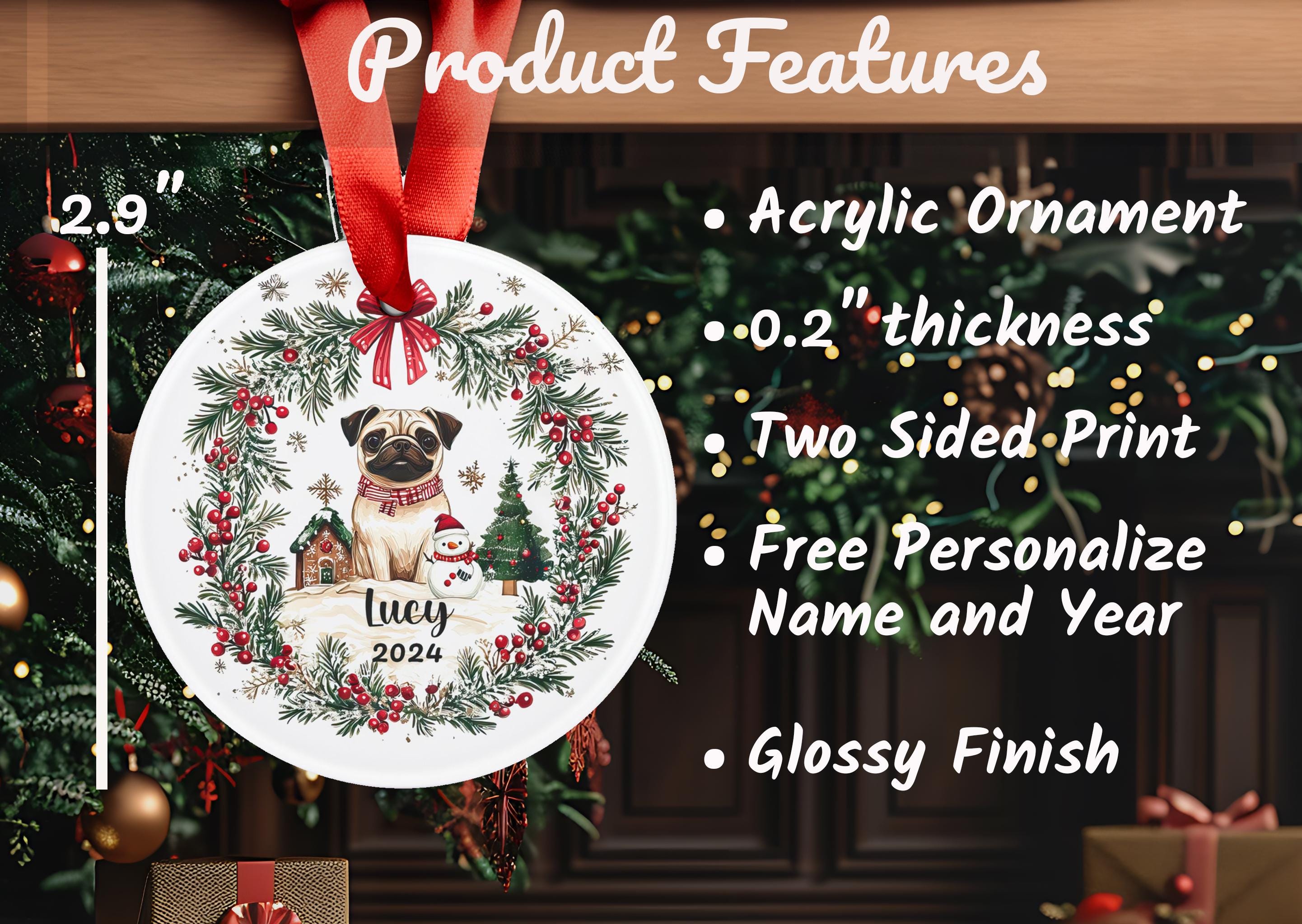 Custom Christmas Ornament - Black Pug Dog Personalized Holiday Decor for Tree - Perfect Gift for Pet Lovers & Christmas Decorations