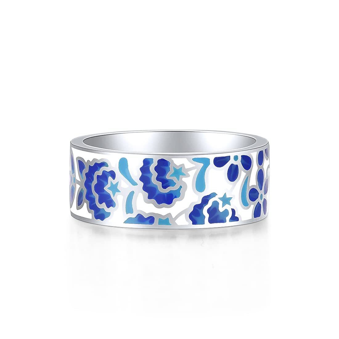 925 Sterling Silver Blue Flower Enamel Ring for Women - Elegant Handmade Jewelry Gift for Anniversary, Birthday & Special Occasions