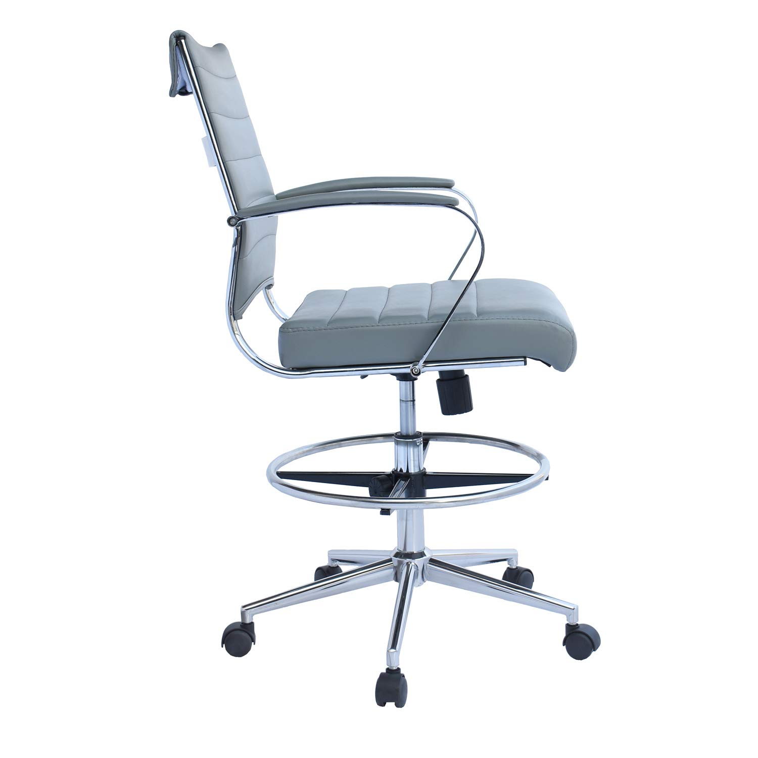 2xhome Modern Adjustable Ergonomic Office Chair with Arms - Grey Ribbed Designer Drafting Chair for Home Office, Computer Work & Creative Workspaces