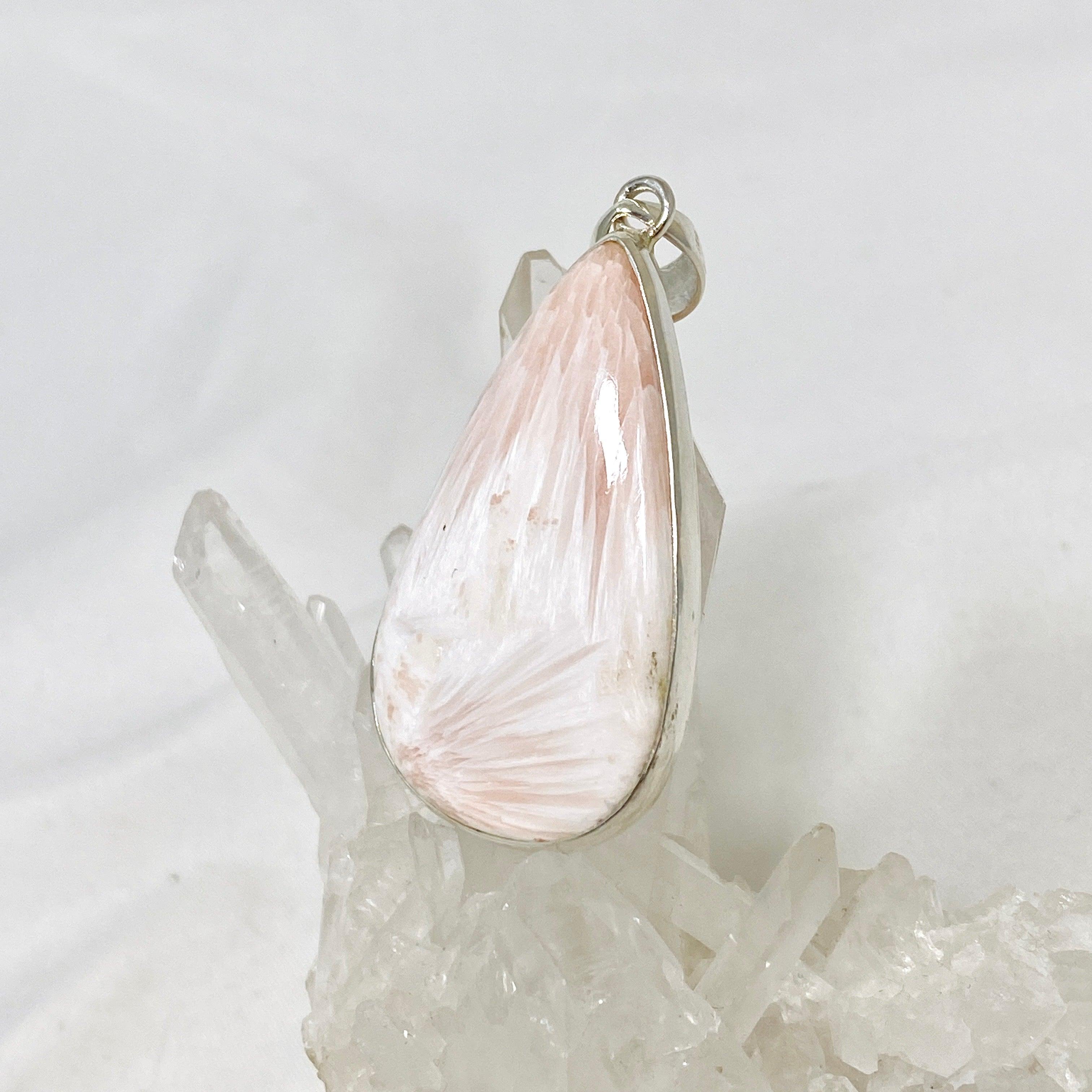 Natural Peach Scolecite Teardrop Pendant Necklace KPGJ4521 - Elegant Healing Crystal Jewelry for Meditation, Energy Balancing & Spiritual Gifts