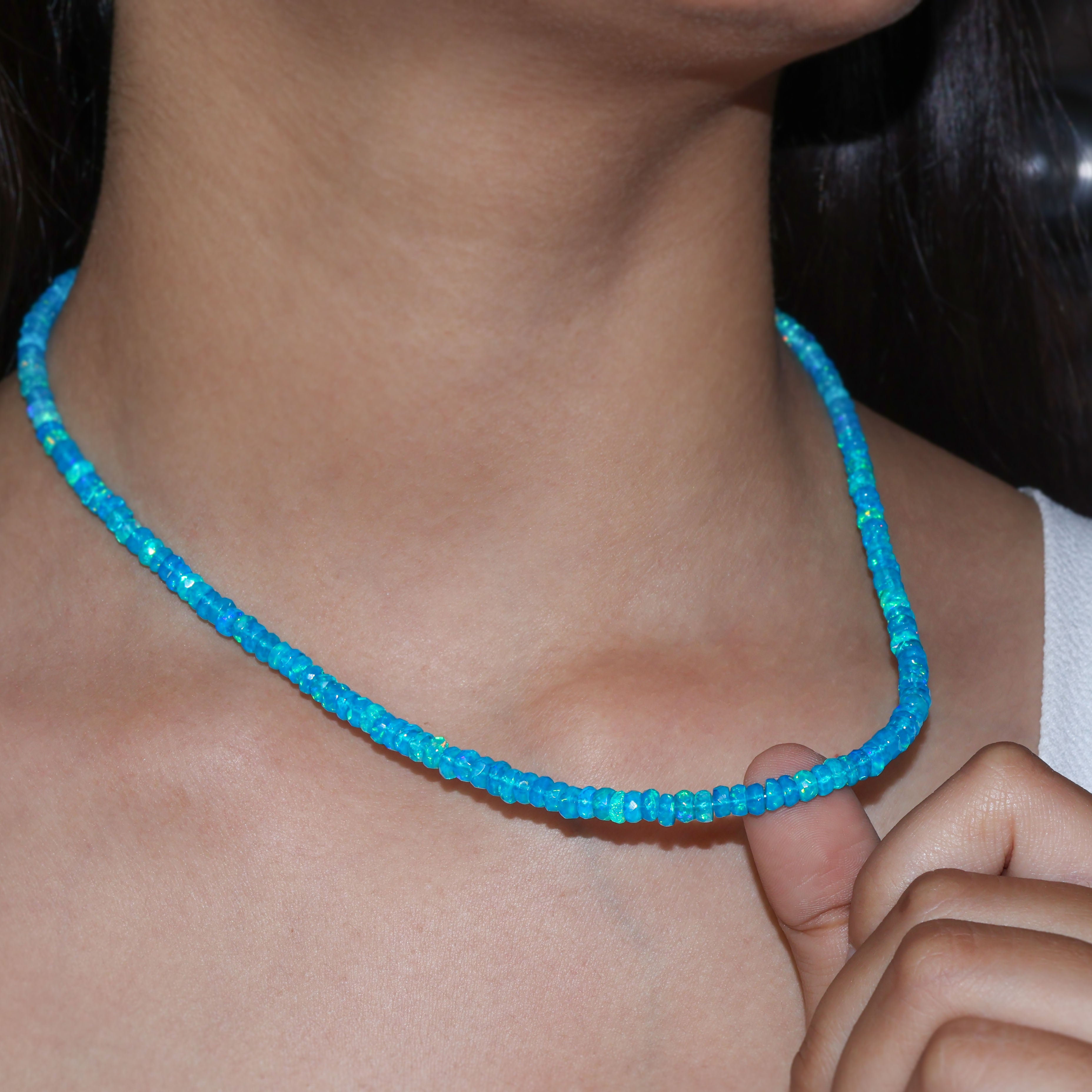 Paraiba Opal Beaded Necklace for Women - Elegant Handmade Jewelry Gift for Birthday, Anniversary & Special Occasions