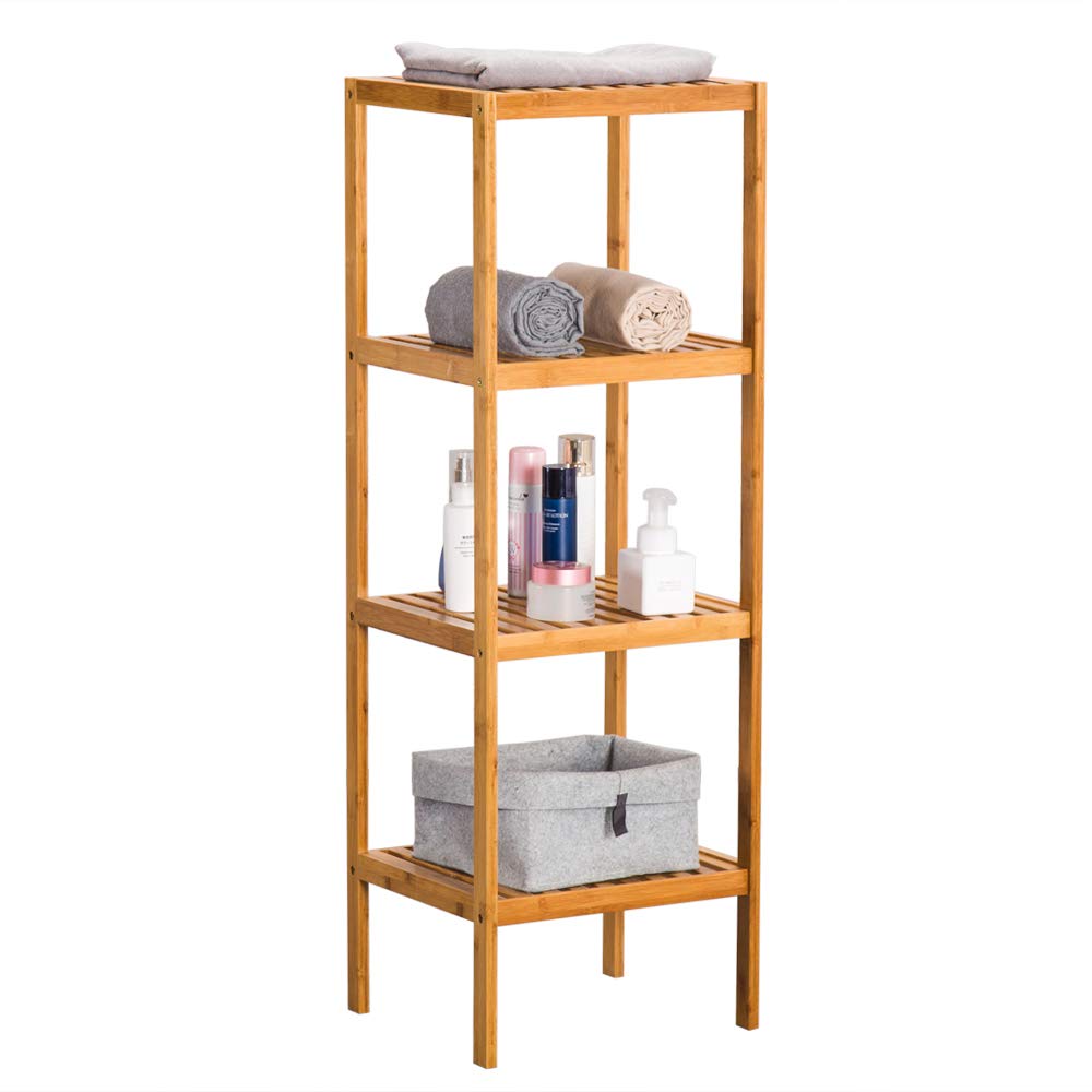 Teeker 4-Tier Bamboo Bathroom Shelf - Narrow Space-Saving Storage Tower Rack for Bathroom, Kitchen, Living Room, Bedroom & Hallway | Perfect for Organizing Toiletries, Spices, Books & Decor