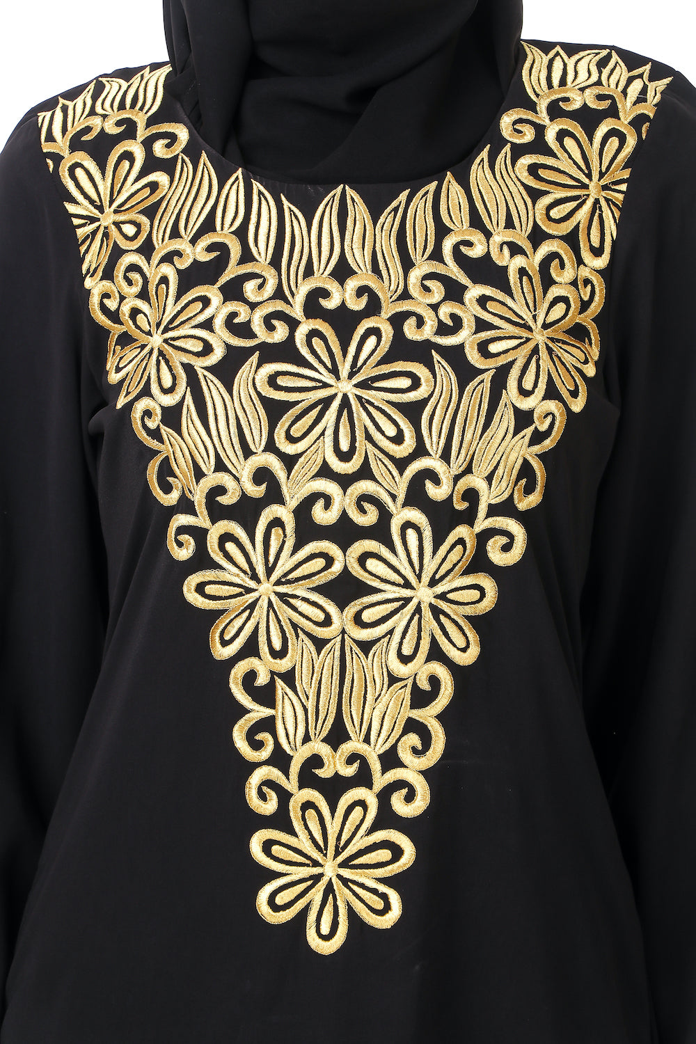 AY 809 Gold Hand Embroidered Fancy Abaya Dress - Elegant Muslim Women's Islamic Clothing for Weddings & Special Occasions