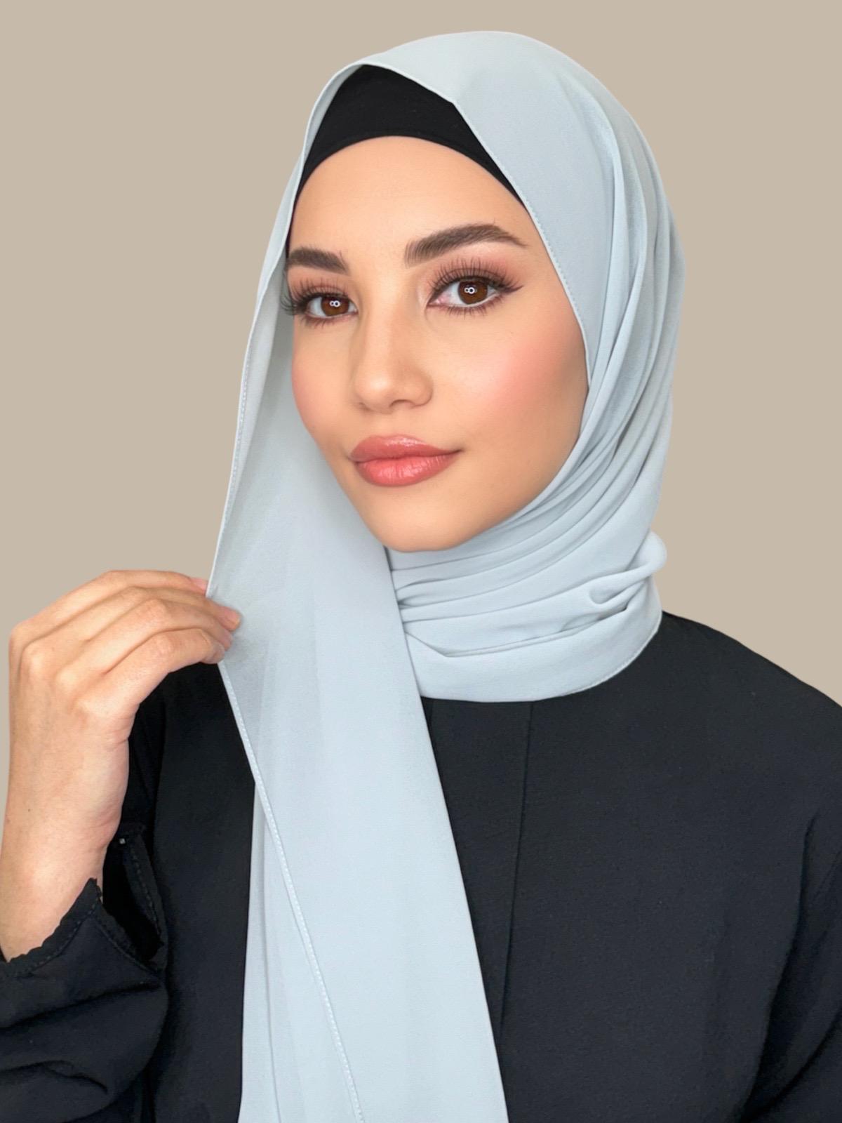 Elegant Classic Chiffon Hijab Scarf - Soft Pale Grey Shawl for Women | Perfect for Daily Wear, Prayer, and Special Occasions