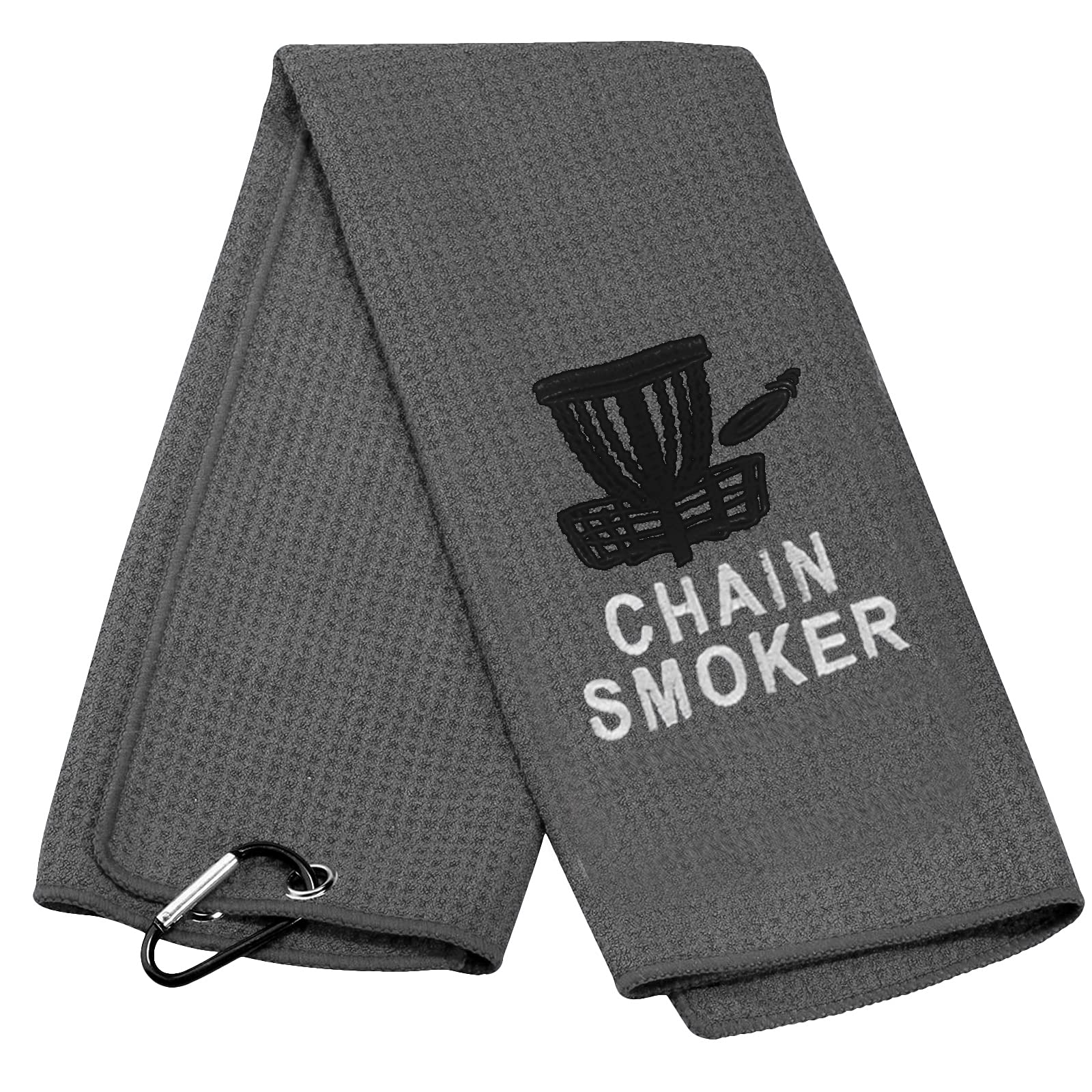 BLUPARK Embroidered Disc Golf Towel - Chain Smoker Design for Men & Women - Durable Microfiber Towel for Disc Golfers - Perfect for Wiping Discs, Hands & Gear During Play