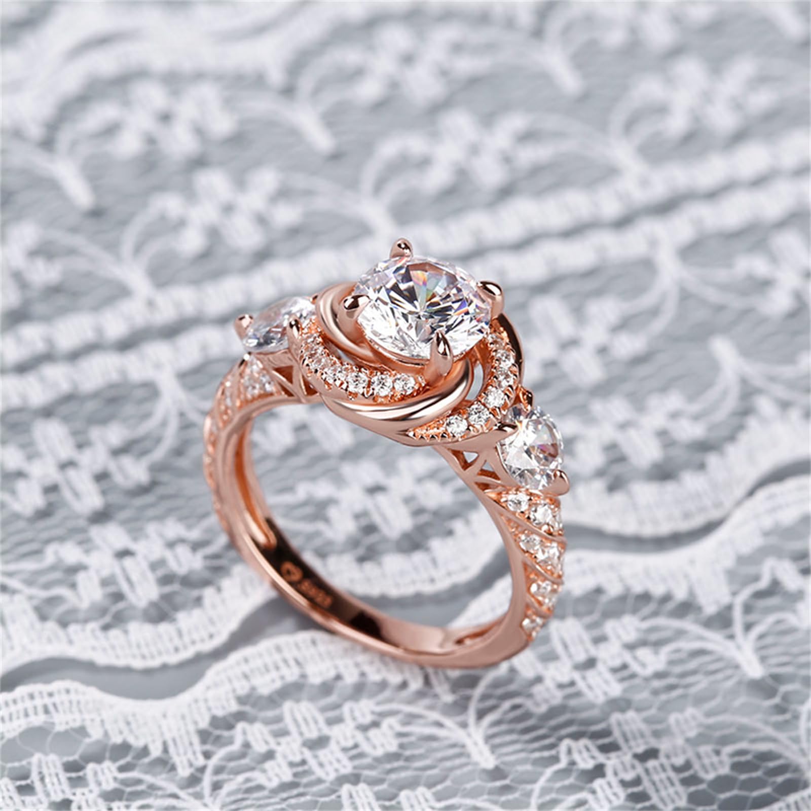 Jeulia 3ct Halo Simulated Diamond Engagement Ring - 925 Sterling Silver Rose Gold Plated Cubic Zirconia Wedding Band for Women - Anniversary, Promise, Proposal Jewelry with Gift Box - Perfect for Romantic Occasions & Special Gifts