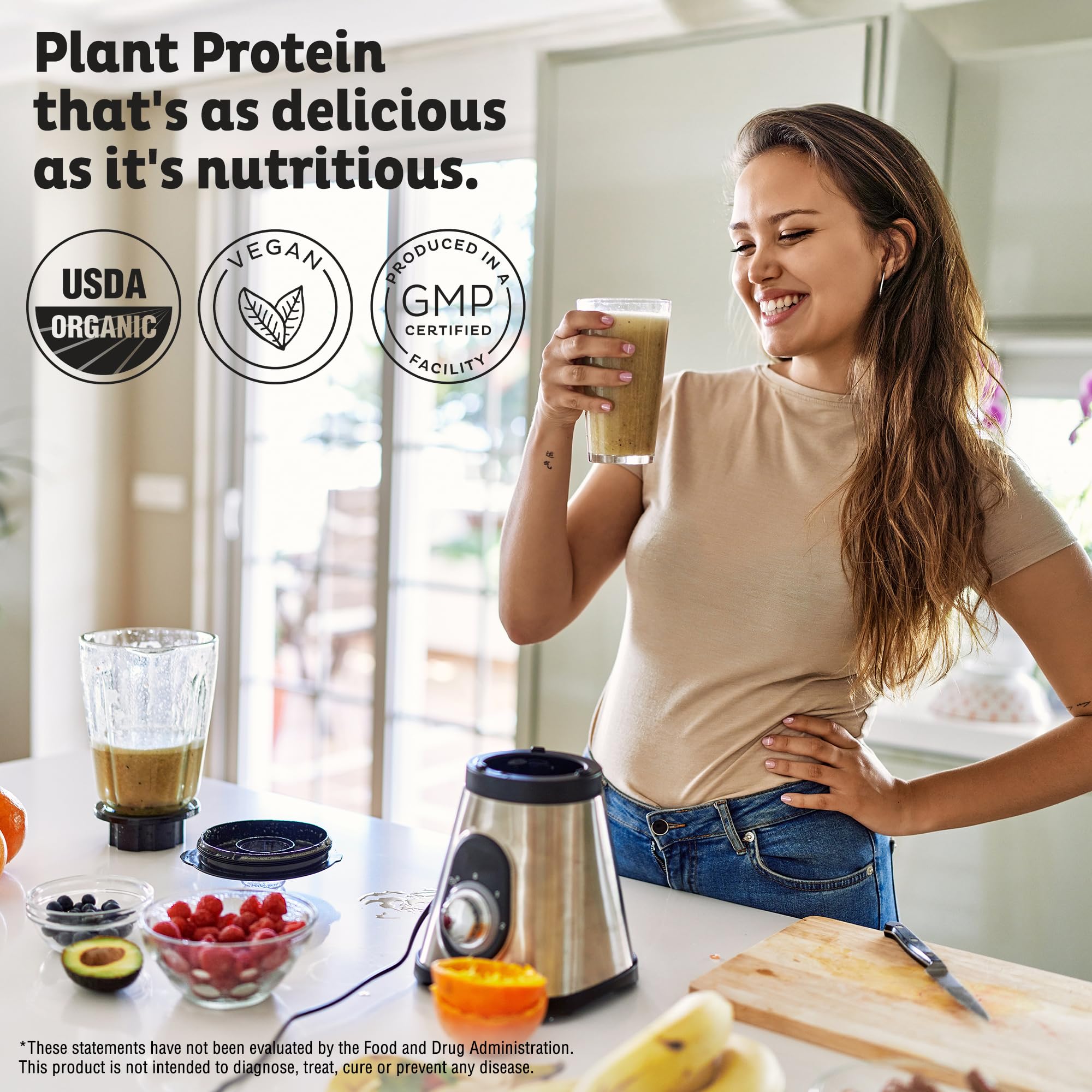 KOS Organic Vegan Protein Powder - Chocolate Peanut Butter Flavor | Plant-Based, Keto Friendly, Gluten Free, Dairy Free & Soy Free Protein Supplement (15 Servings) - Perfect for Post-Workout Recovery & Healthy Smoothies