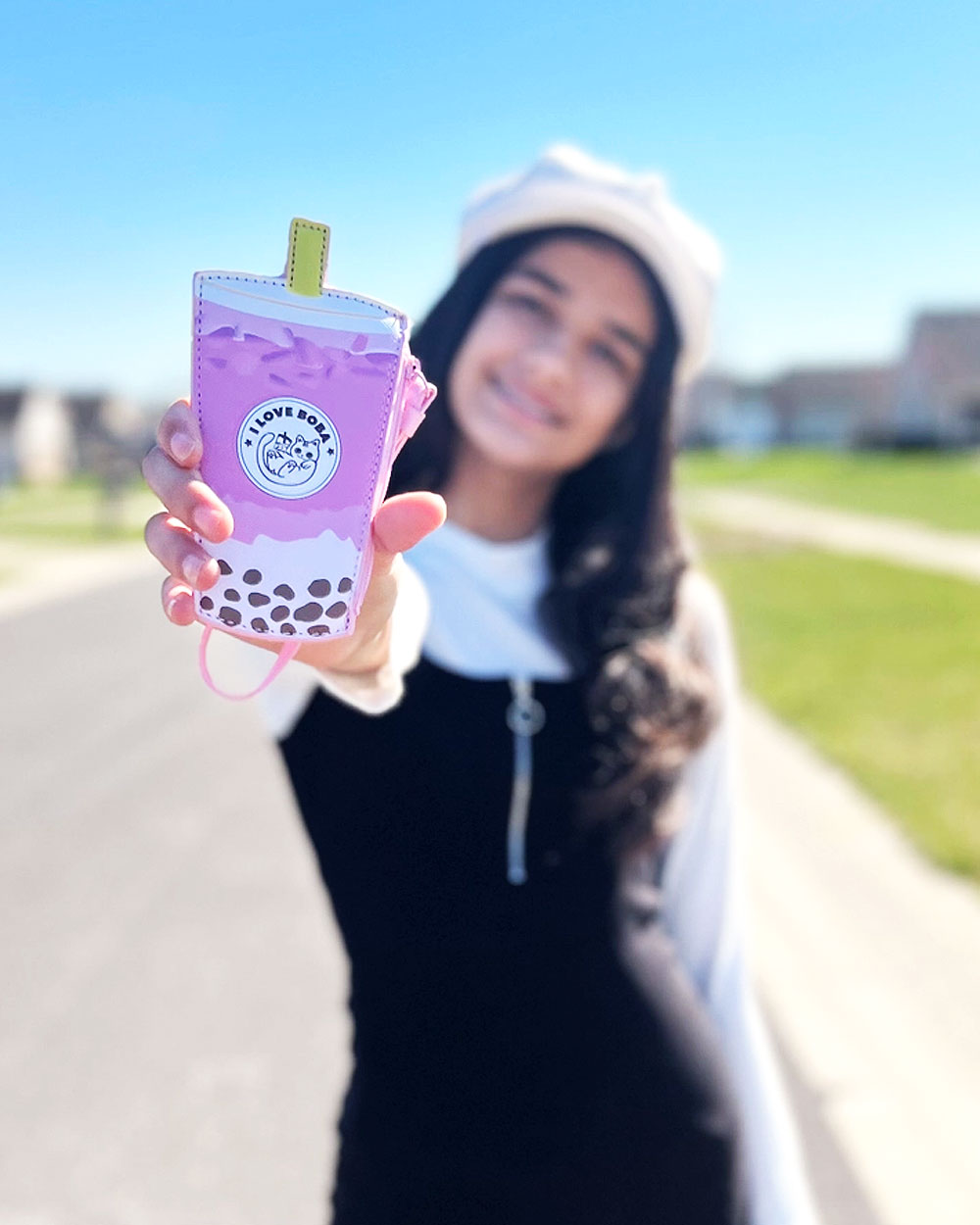 Taro Boba Tea Wristlet Wallet - Cute Bubble Tea Themed Crossbody Phone Purse for Women | Perfect for Bubble Tea Lovers, Shopping & Casual Outings