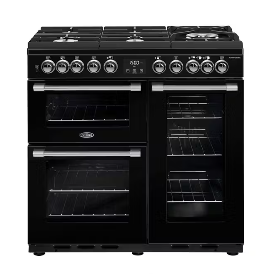 Belling BCC900GTGB 90cm Deluxe Gas Range Cooker with Glass Top - Perfect for Modern Kitchens & Professional Cooking