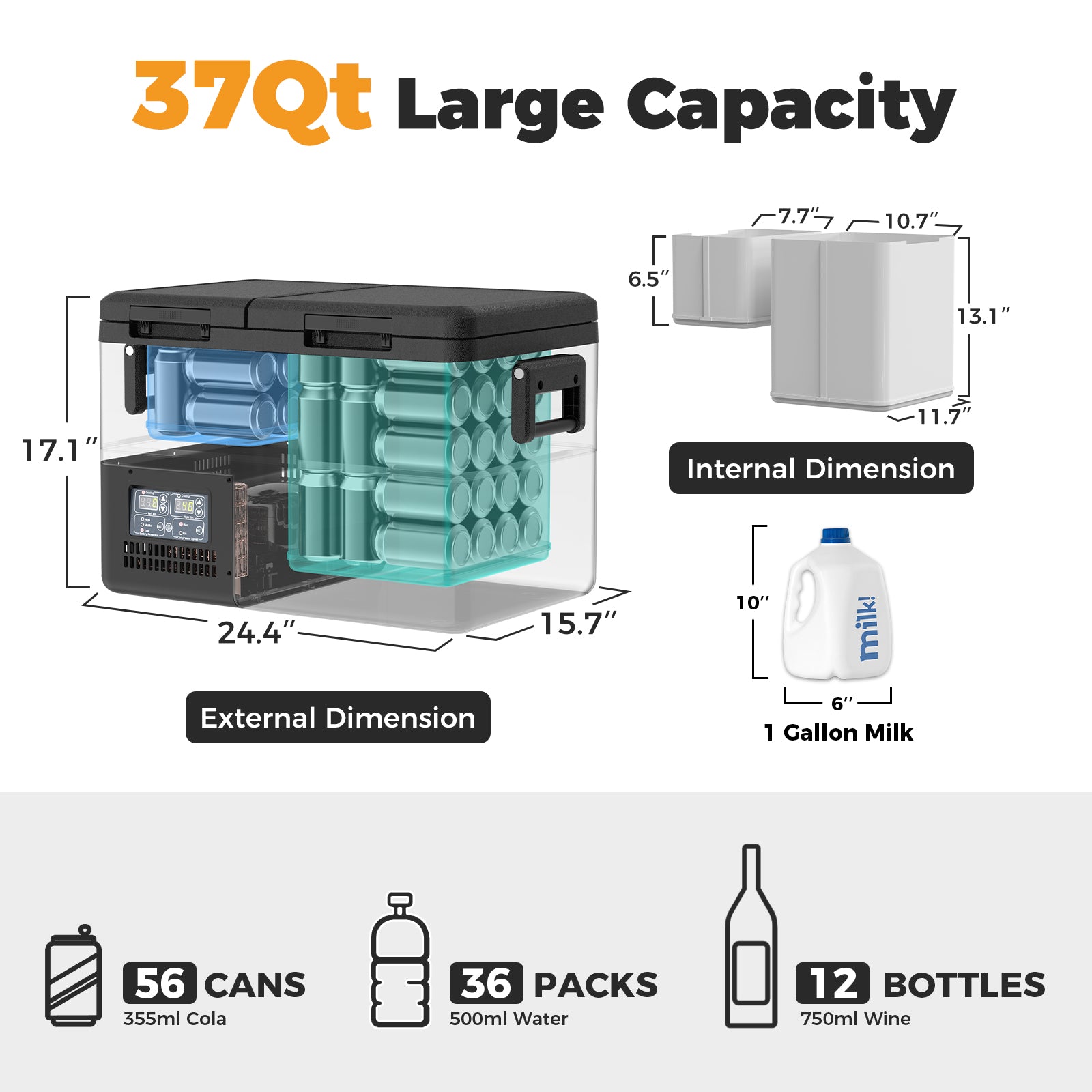 Setpower PT35 12V Portable Refrigerator Freezer 37 Quart (35L) for Car, RV, Camping & Outdoor Adventures - Compact Fridge with Dual Zone Cooling