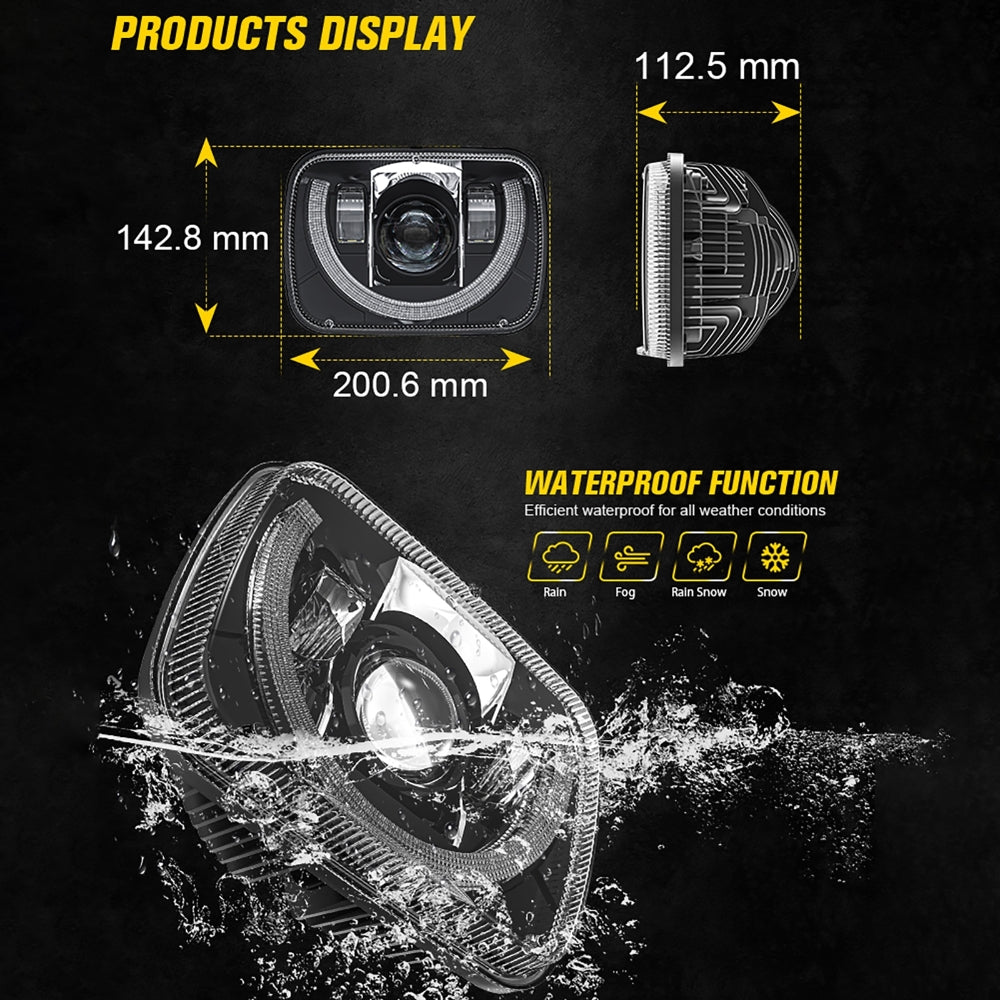 7x6 Inch Sealed Beam LED Headlights - Hi/Lo Beam, Amber Turn Signal & White DRL - Compatible with Jeep Cherokee XJ, Wrangler YJ, Comanche MJ - Upgrade for Off-Road, Night Driving & Enhanced Visibility