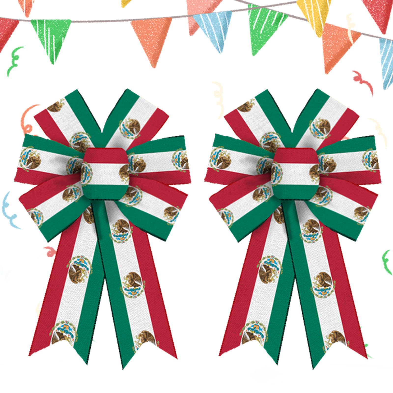 2 Pack Cinco de Mayo Wreath Bows - Colorful Mexican Fiesta Decorations with Stripes & Blue Burlap | Perfect for Front Door Decor, May 5th Parties & Mexican Flag Theme Celebrations