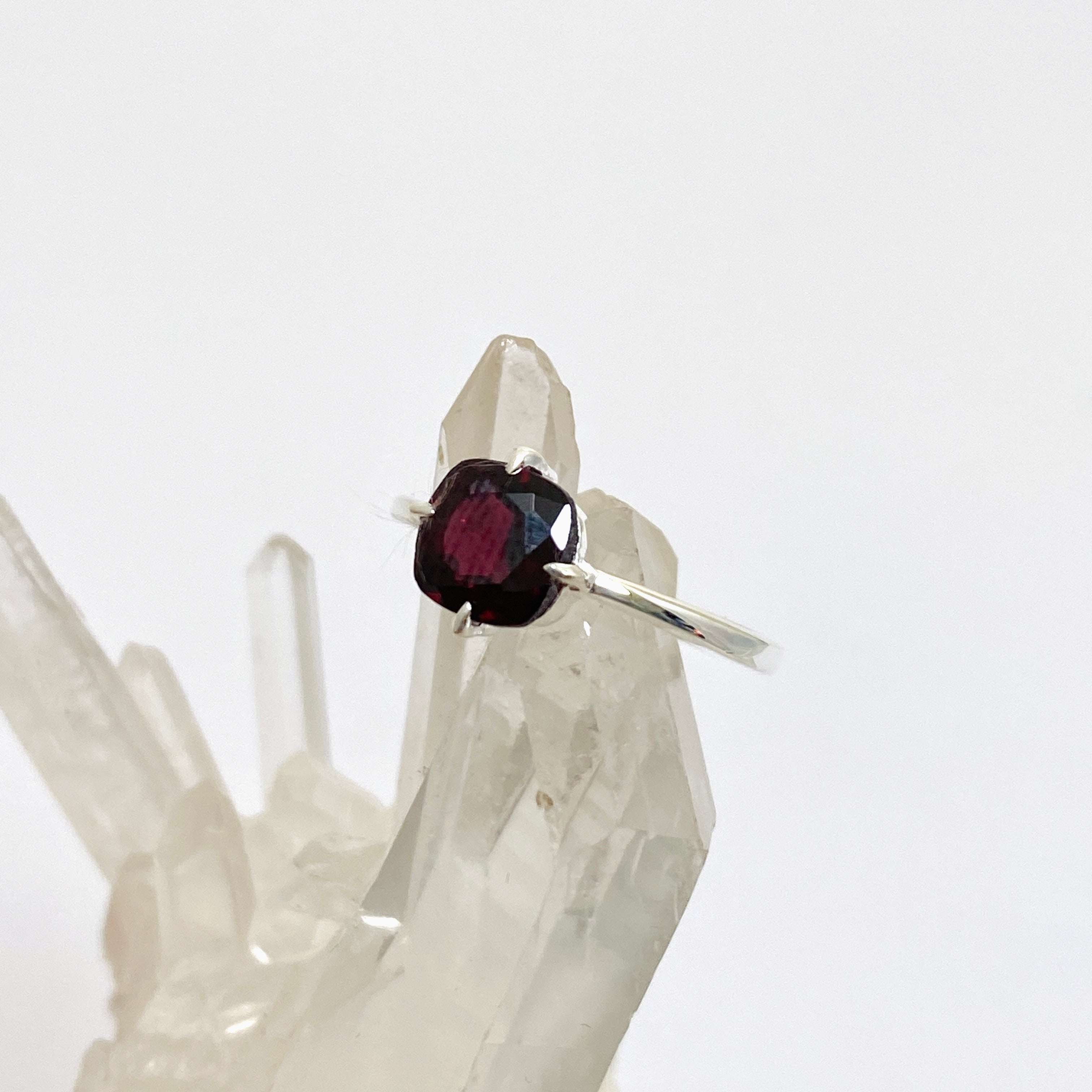 Garnet Faceted Square Solitaire Ring R4806 - Elegant January Birthstone Jewelry for Women, Perfect for Valentine's Day Gifts, Anniversary & Special Occasions