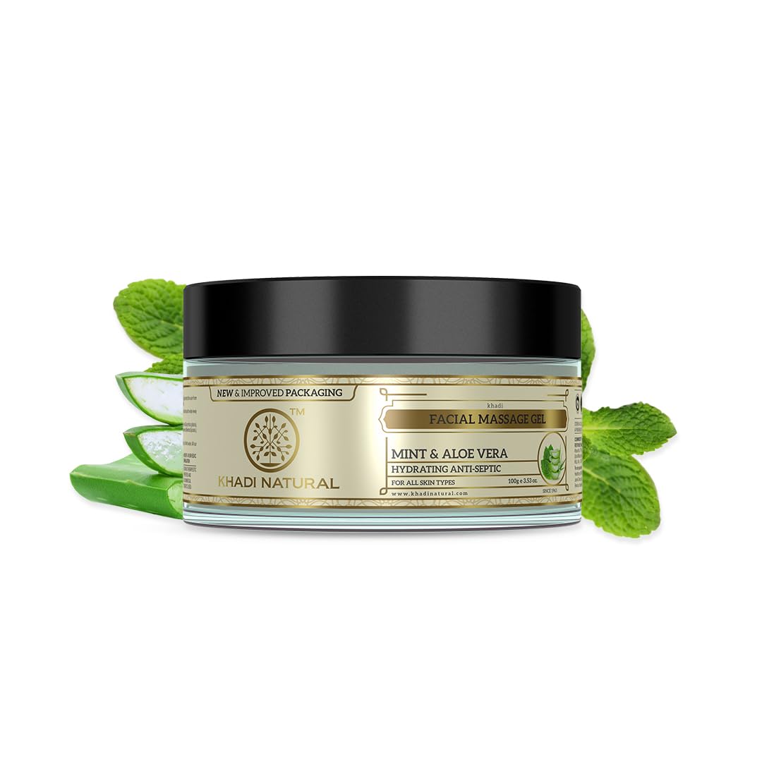 KHADI NATURAL Ayurvedic Mint & Aloe Vera Face Massage Gel - 100g | Cooling & Hydrating Facial Treatment for Glowing Skin | Perfect for Daily Skincare & Spa Relaxation