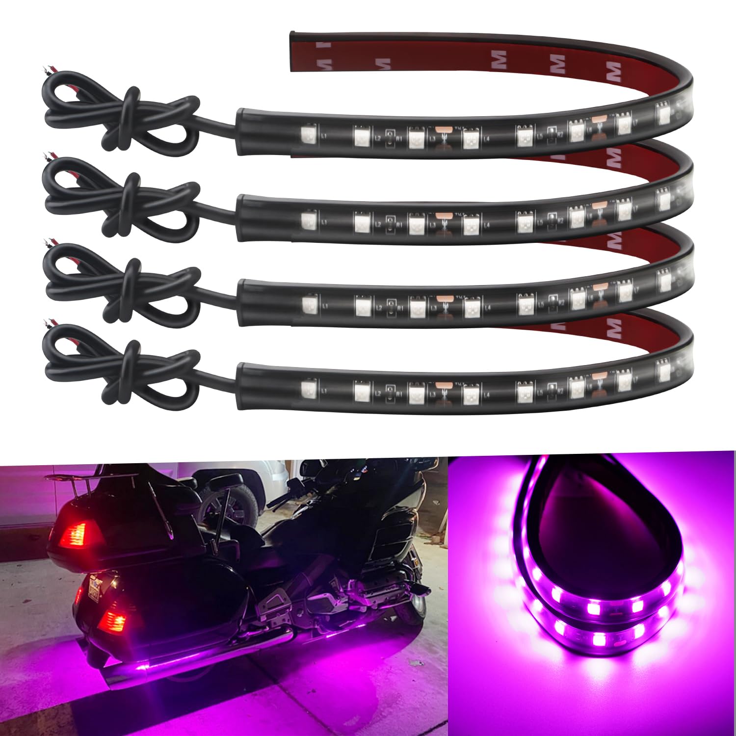 12V Waterproof LED Light Strip - 12.75 Inch 5050 18SMD Pink Car Lights for Motorcycle, Golf Cart, Marine Boat Interior & Exterior Decor (Pack of 4) | Perfect for Accent Lighting, Underbody Glow, and Custom Vehicle Styling