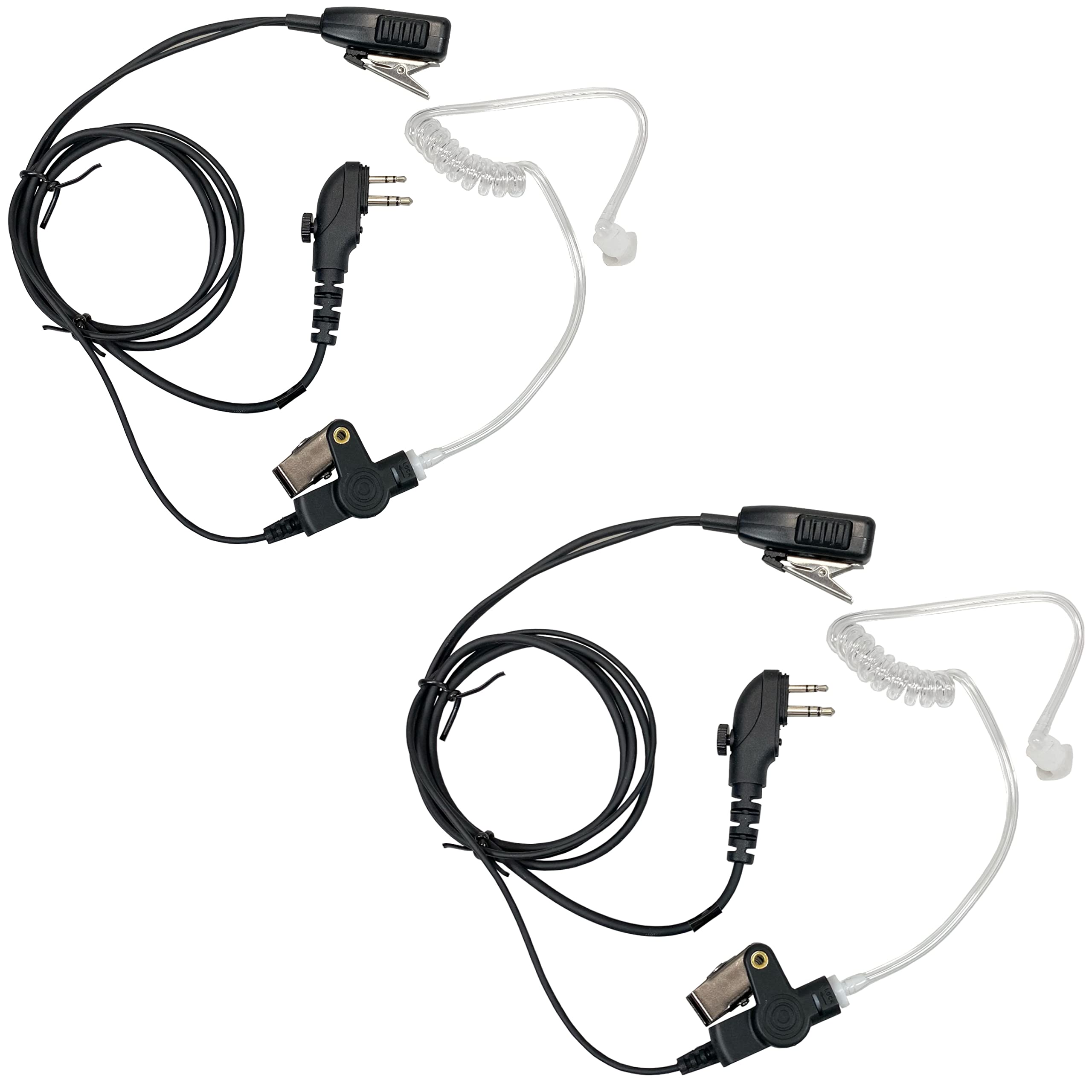 HYTERA HYT Clear Coil Tube Earbud Headset with PTT Mic - 2-Pin 1 Wire Communication Headset (2 Pack) for Two-Way Radio, Security, and Construction Work