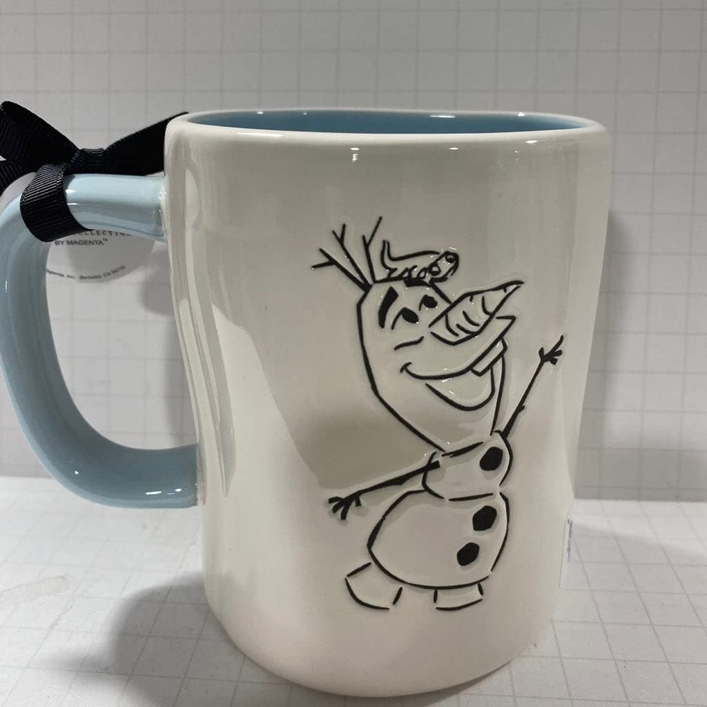 Rae Dunn WARM HUGS Mug - Olaf Collection - Double-Sided Ceramic Coffee Cup with Blue Interior - Dishwasher & Microwave Safe - 16 oz - Perfect for Hot Cocoa, Tea, and Cozy Winter Mornings