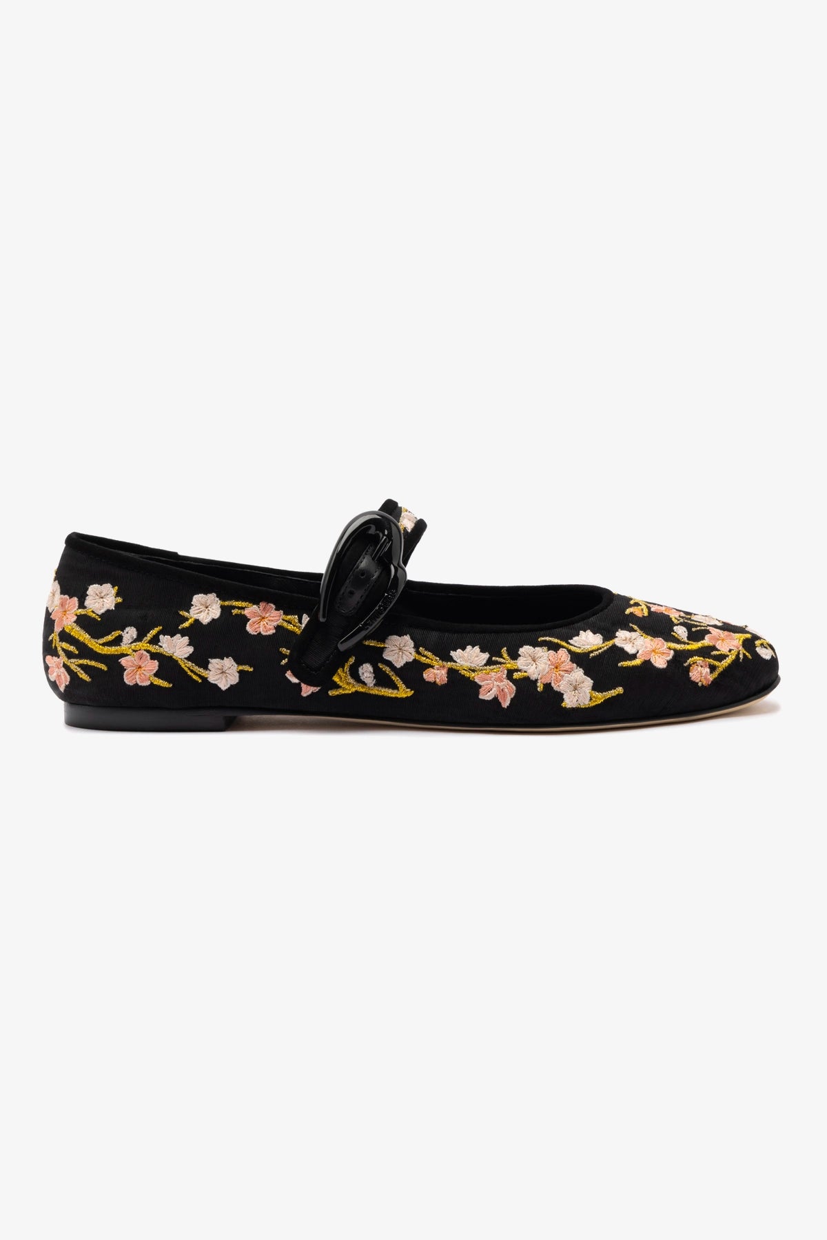 Verona Ballet Flats for Women - Black Sakura Printed Fabric Comfortable Slip-On Shoes | Perfect for Casual Wear, Office, and Spring Outfits
