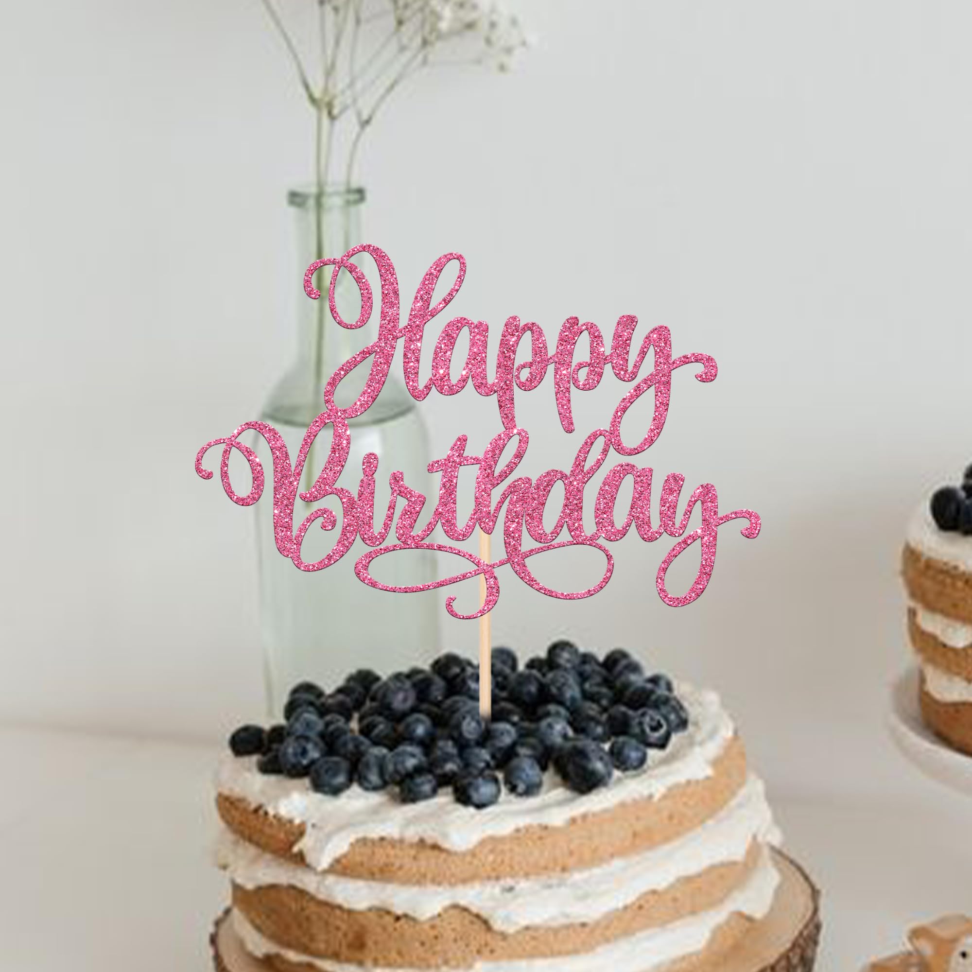 1 PCS Glitter Happy Birthday Cake Topper - Pink Birthday Cake Decorations for Anniversary Party, Wedding, Baby Shower & Celebration Supplies (Perfect for Cake Decorating, Cupcakes, Dessert Table Display)