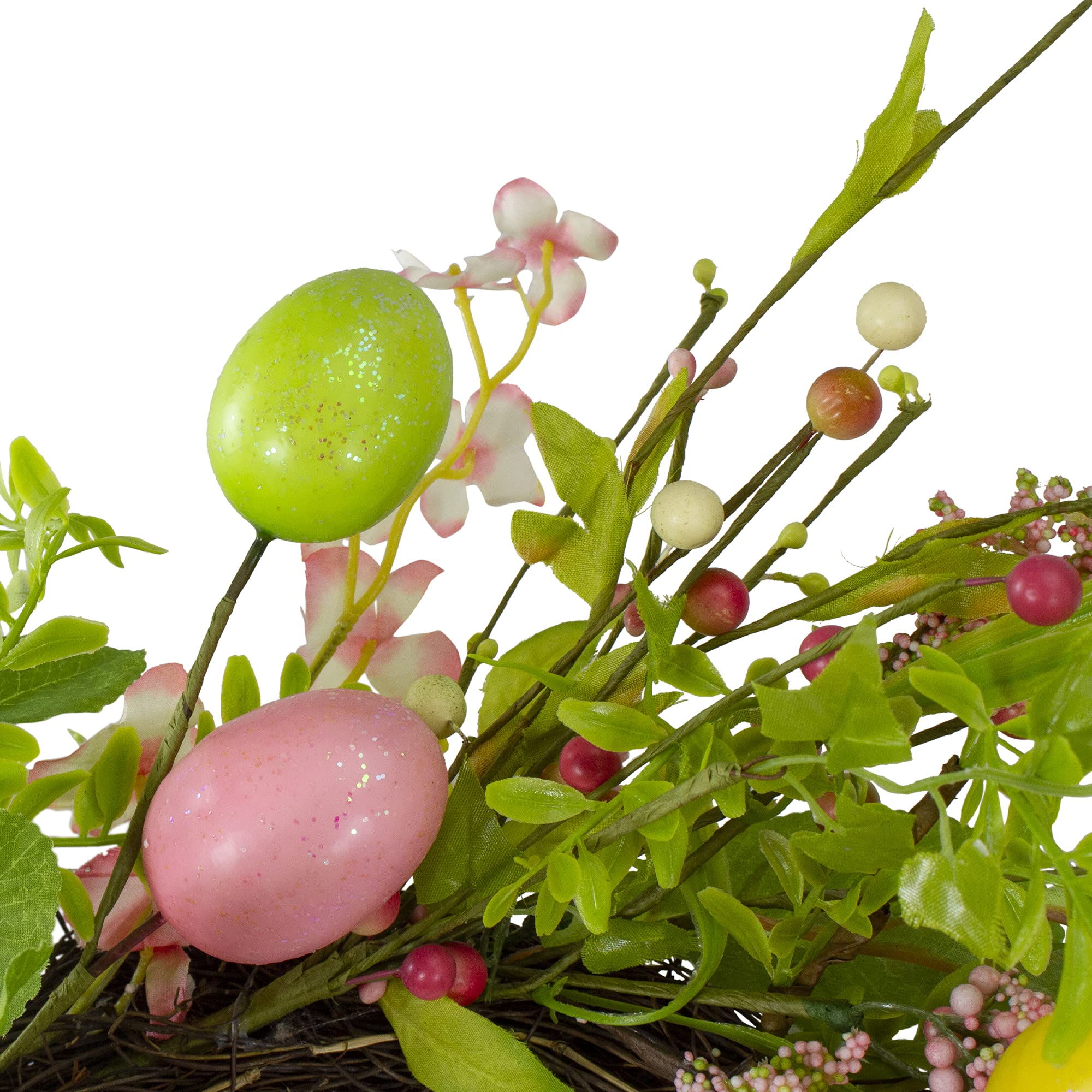 Easter Egg Decor with Berry Floral Spring Wreath - Pink & Green 20 Inch - Perfect for Spring Home Decor, Easter Party, and Seasonal Door Hanging