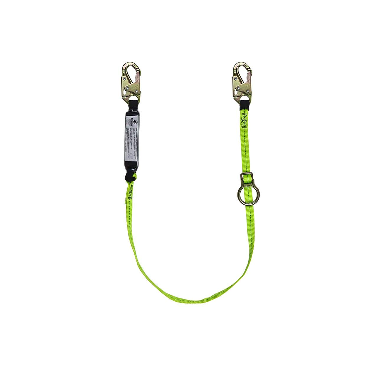 SafeWaze FS455 Shock-Absorbing Safety Lanyard - Adjustable Web Tie-Back with D-Ring for Fall Protection | Ideal for Construction, Roofing & Industrial Work