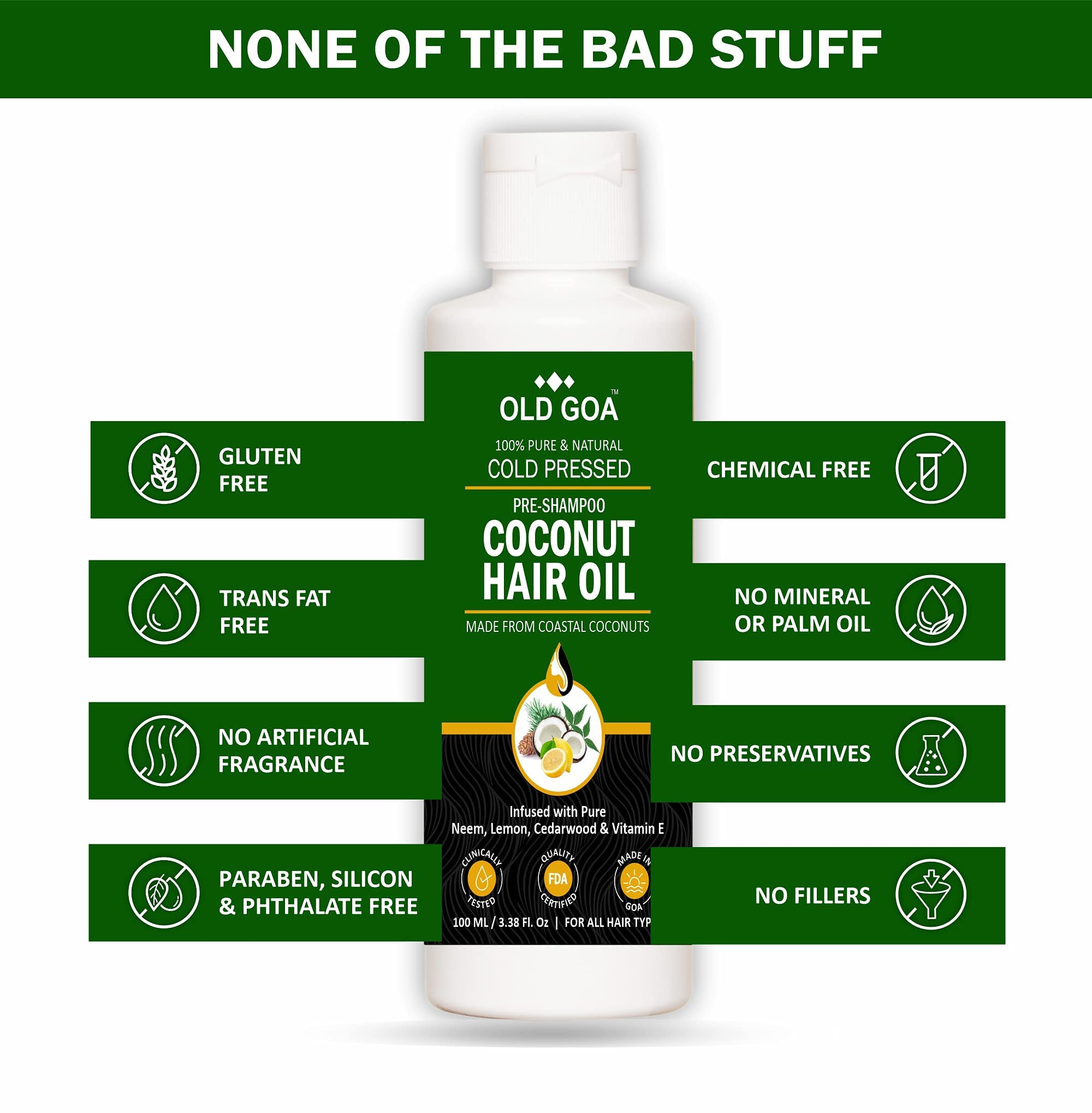 OLDGOA 100% Pure Coconut Hair Oil for Healthy Long Hair - Pre-Shampoo Treatment for Silky, Strong Hair & Dandruff Control - Non-Sticky, Non-Greasy Hair Serum for Women, Men & Kids (200ml) - Perfect for Daily Hair Care & Scalp Nourishment