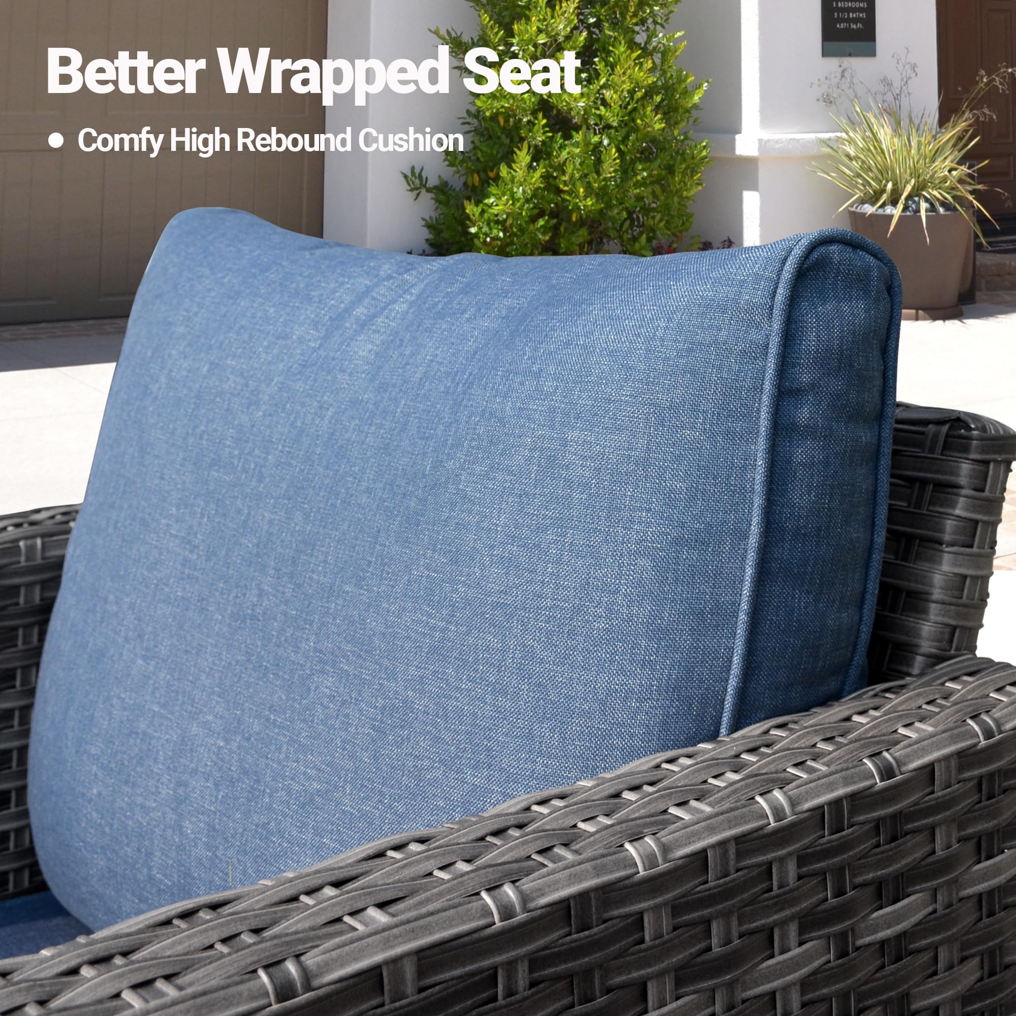2-Piece Patio Chair Set - All-Weather Wicker Rattan Outdoor Chairs with Comfortable Cushions - High Back Porch Chairs for Balcony, Deck, Garden - Denim Blue - Perfect for Relaxing, Entertaining & Outdoor Dining